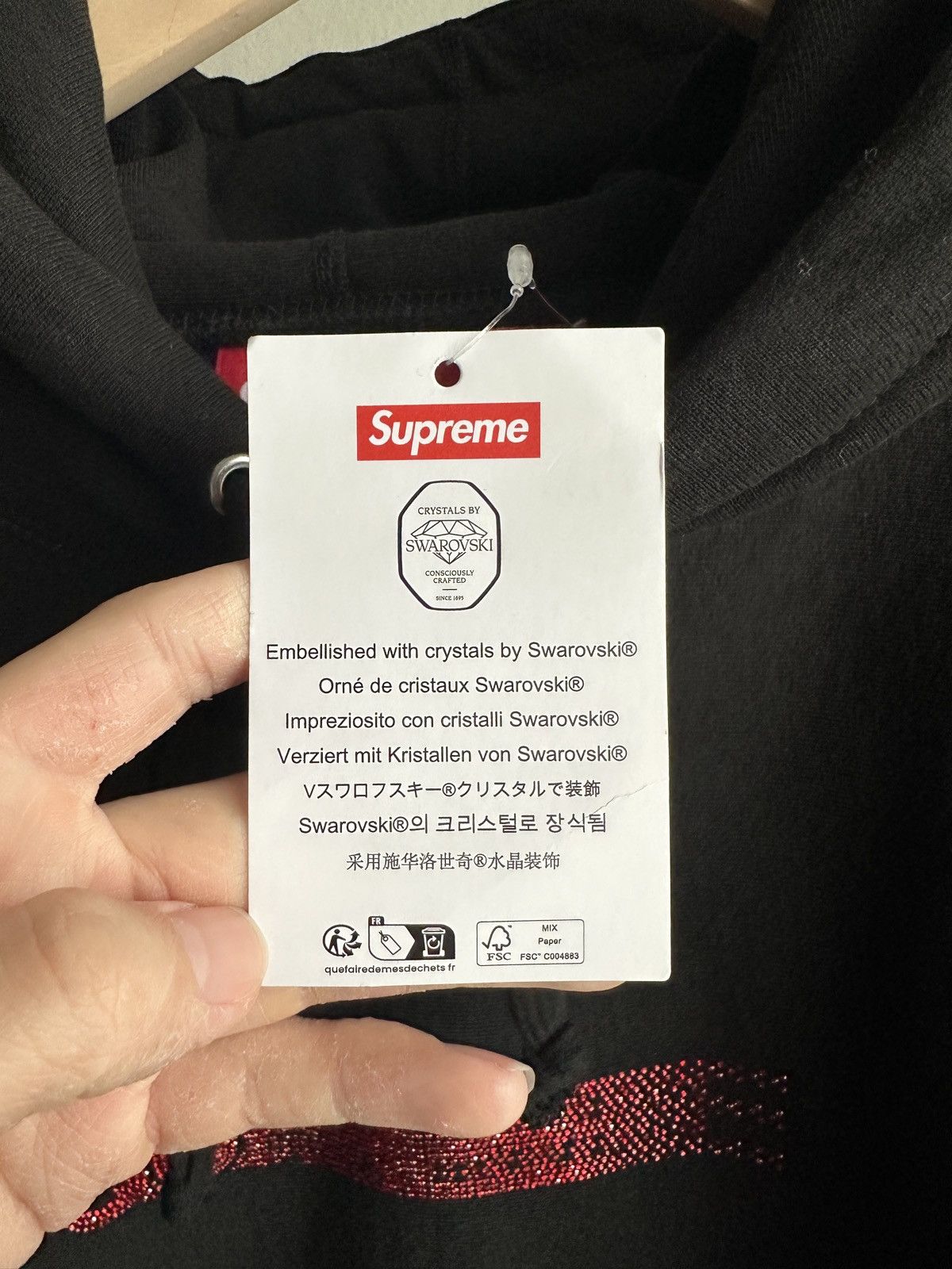 Supreme × Swarovski Supreme x Swarovski Motion Logo Hoodie Black Size US XL / EU 56 / 4 - 5 Thumbnail