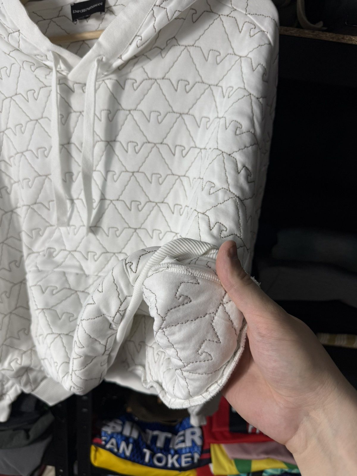 Emporio Armani Emporio Armani Women Quilted Monogram Hoodie White Oversized Size XL / US 12-14 / IT 48-50 - 16 Thumbnail