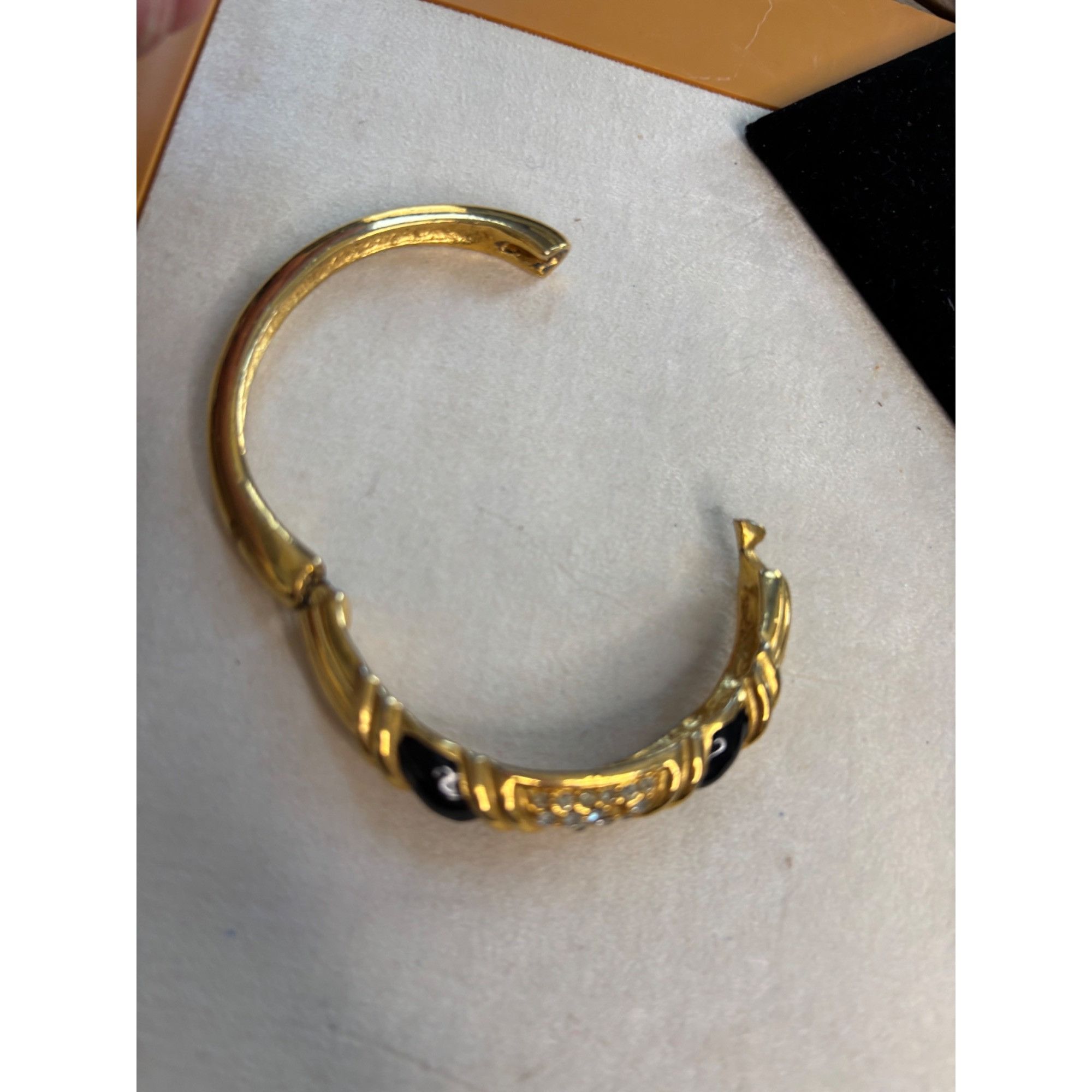 Other Gold-Tone Hinged Bangle Bracelet With Black Enamel & Rhinest Size ONE SIZE - 6 Thumbnail