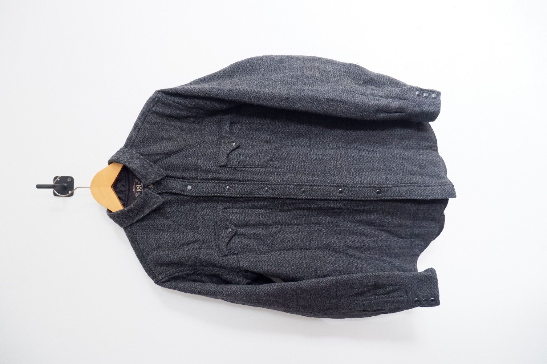 image of Rrl Ralph Lauren Vintage Double Rl Wool Padded Western Shirt in Grey, Men's (Size Medium)