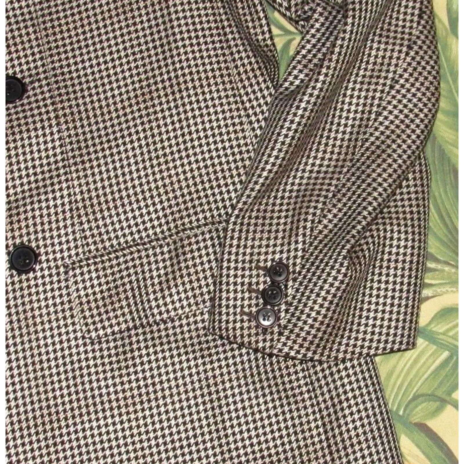 Brioni BRIONI Blazer 41R Black White Houndstooth Wool Double Breasted Roman Style Blazer Mens Size 42R - 3 Thumbnail