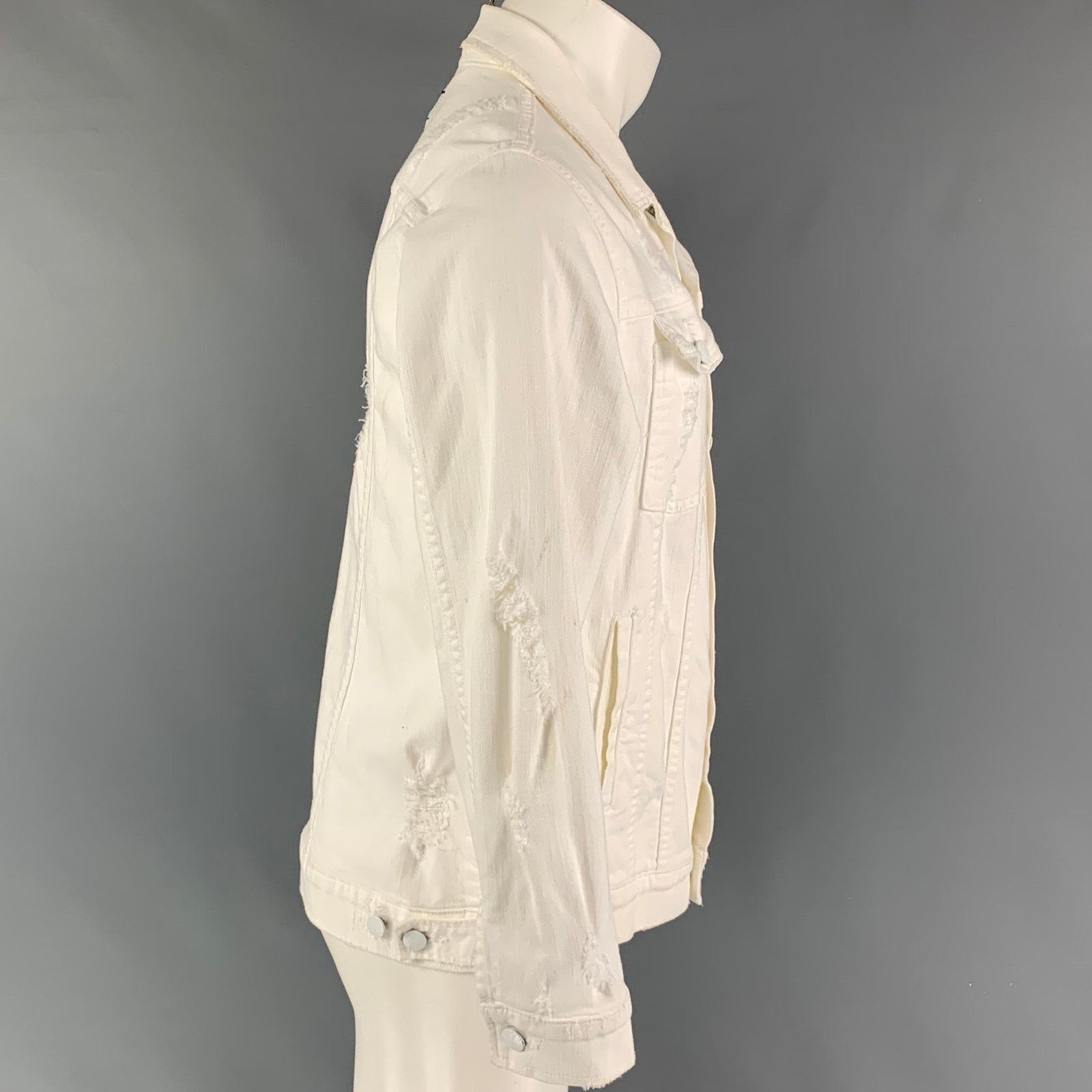 Current/Elliot CURRENT/ELLIOTT M White Distressed Cotton Trucker Jacket Size US M / EU 48-50 / 2 - 2 Thumbnail