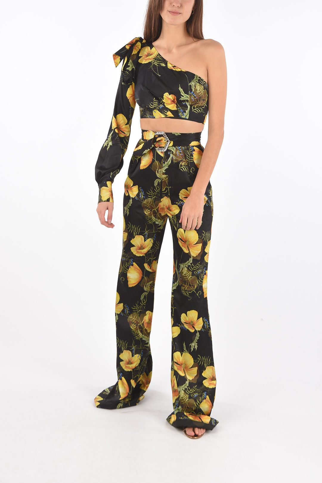 Philipp Plein og1mm0824 Silk One Shoulder Crop Top in Multicolor Size L / US 10 / IT 46 - 1 Thumbnail