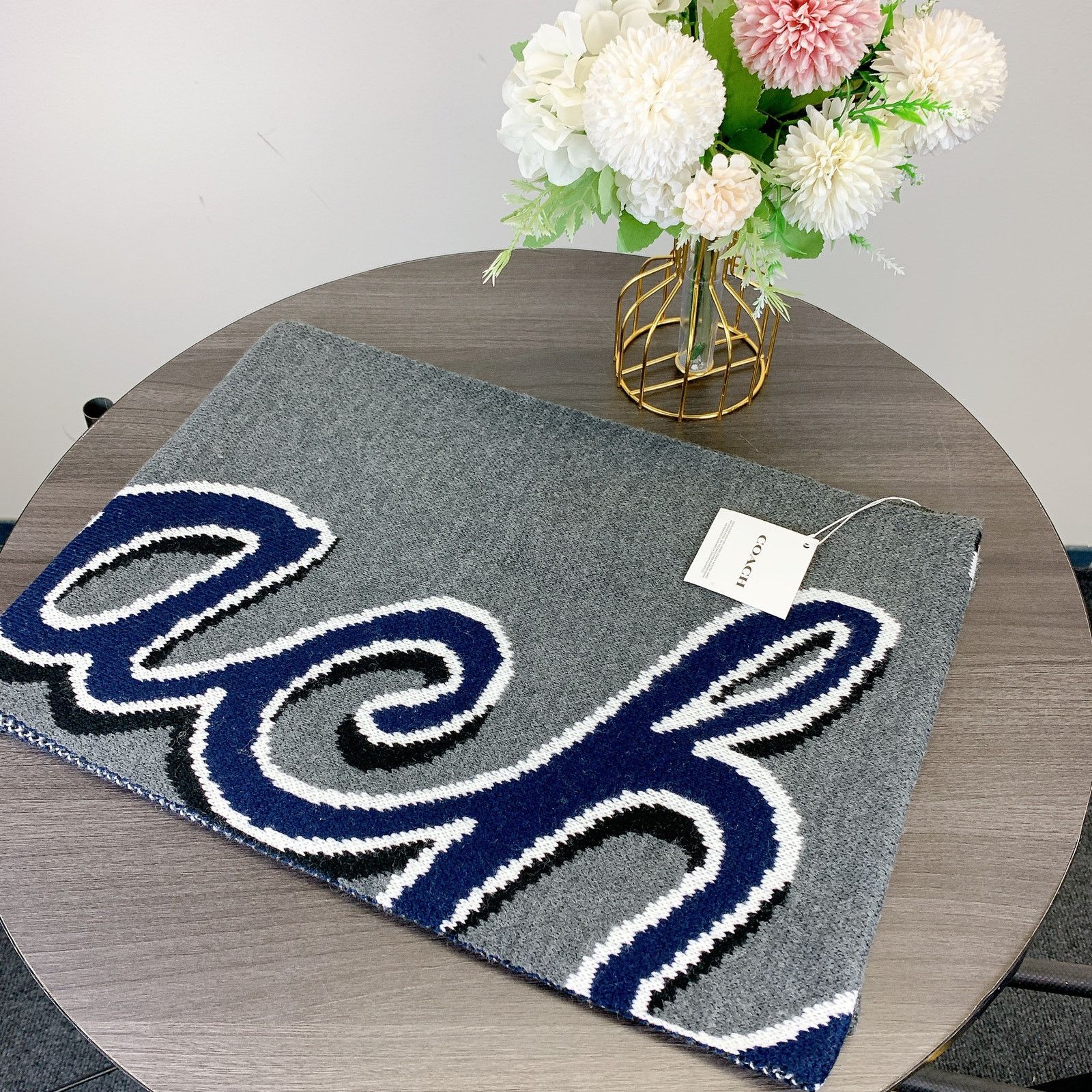 Coach Coach CY038 Coach Script Print Knit Muffler IN Navy Size ONE SIZE - 2 Thumbnail