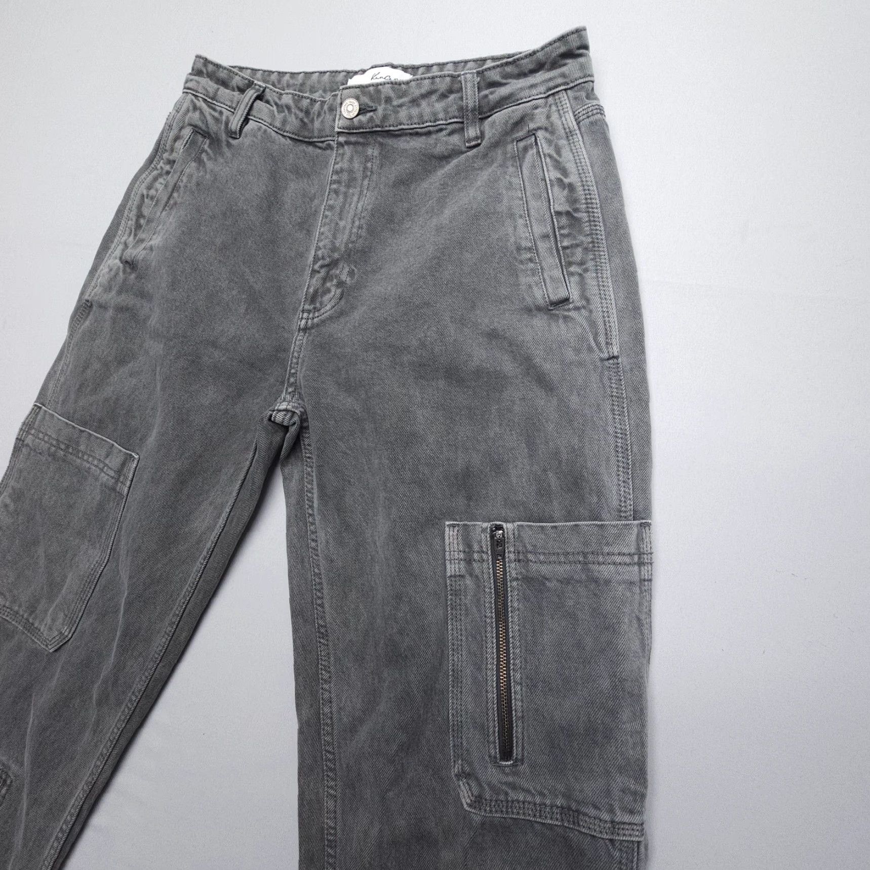 Vintage KanCan High Rise Heavyweight Cargo Jeans Womens 9 / 28 Gray Baggy Oversized Size 28" / US 6 / IT 42 - 4 Thumbnail