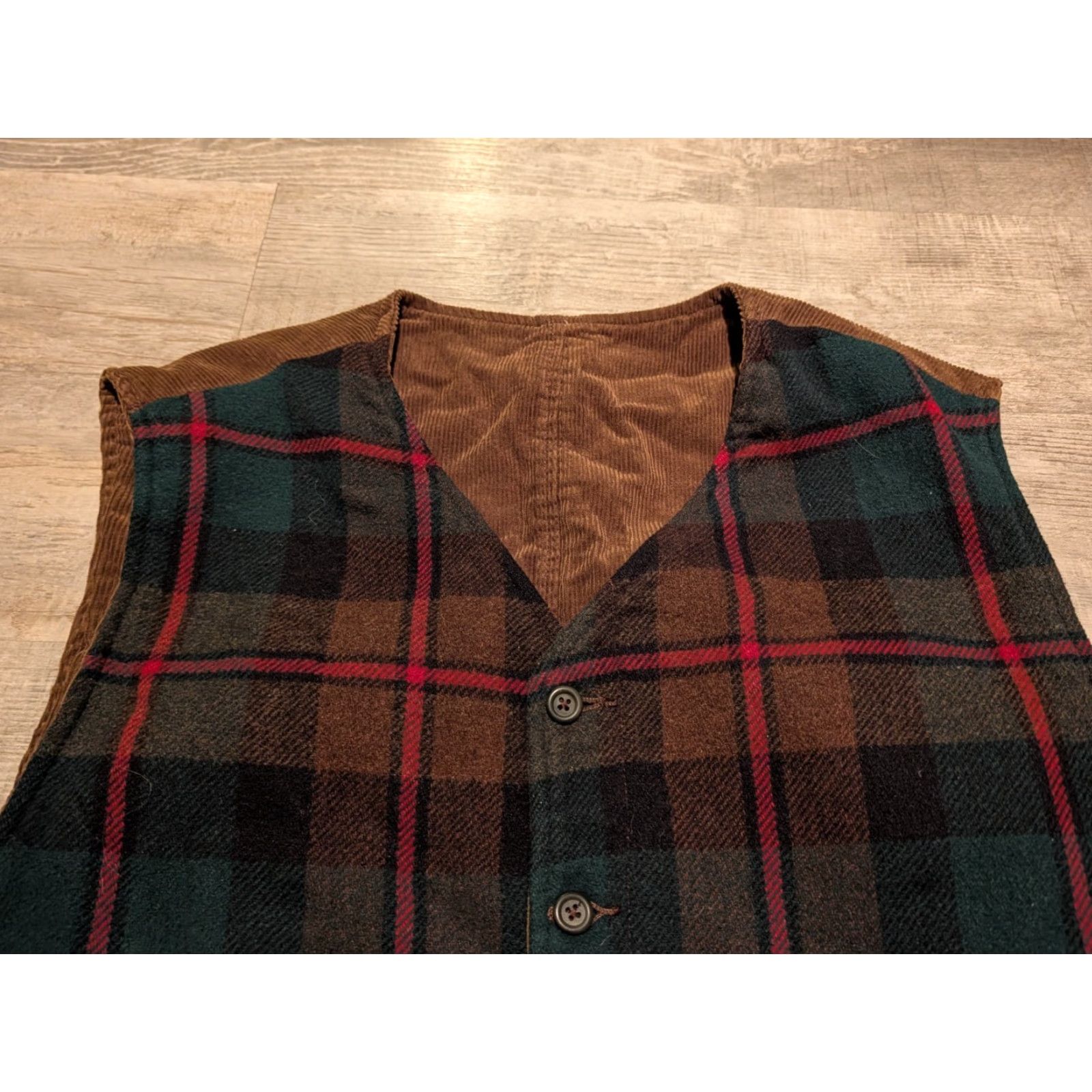 Gap VINTAGE Gap Reversible Corduroy Vest Plaid Wool Blend XL Unisex Adults Brown & Plaid Vest 90s Size XL / US 12-14 / IT 48-50 - 3 Thumbnail