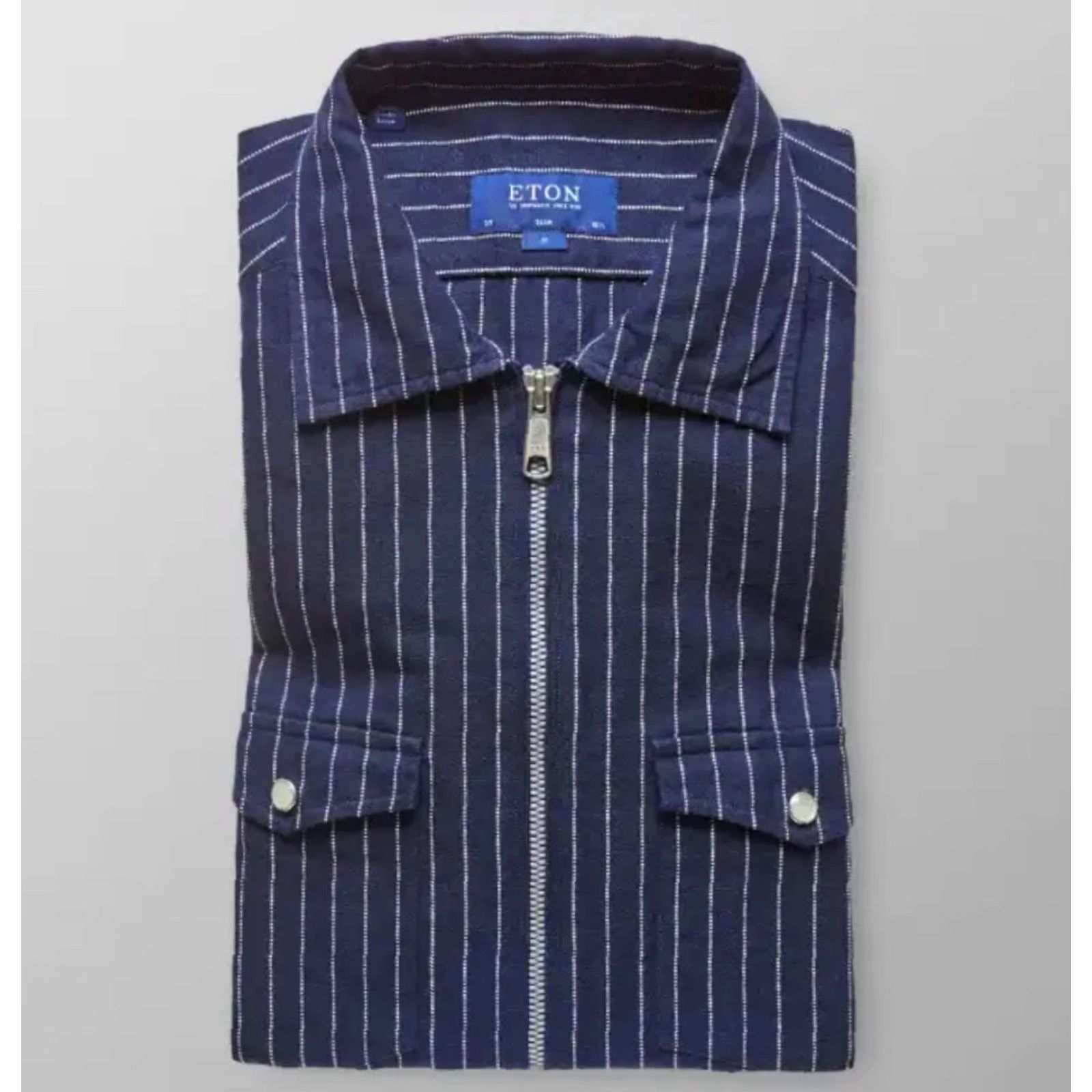 Eton VINTAGE ETON Overshirt Shirt Jacket Zip Up Men 2XL Blue Pinstripe Linen Blend Designer Size US XXL / EU 58 / 5 - 3 Thumbnail