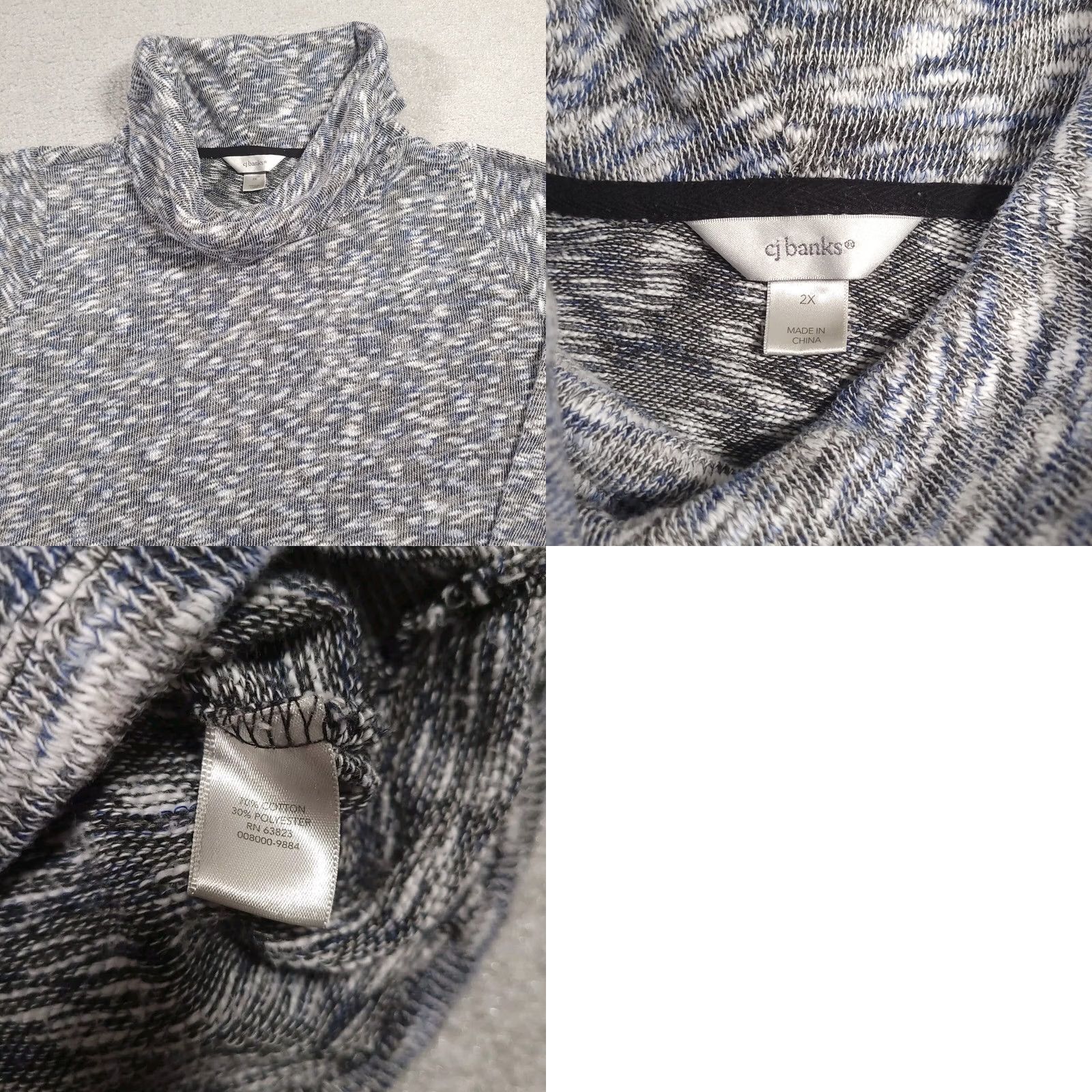 Vintage CJ Banks Sweater Size 2X Blue Black White Cowl Neck Size XXL / US 16-18 / IT 52-54 - 8 Thumbnail