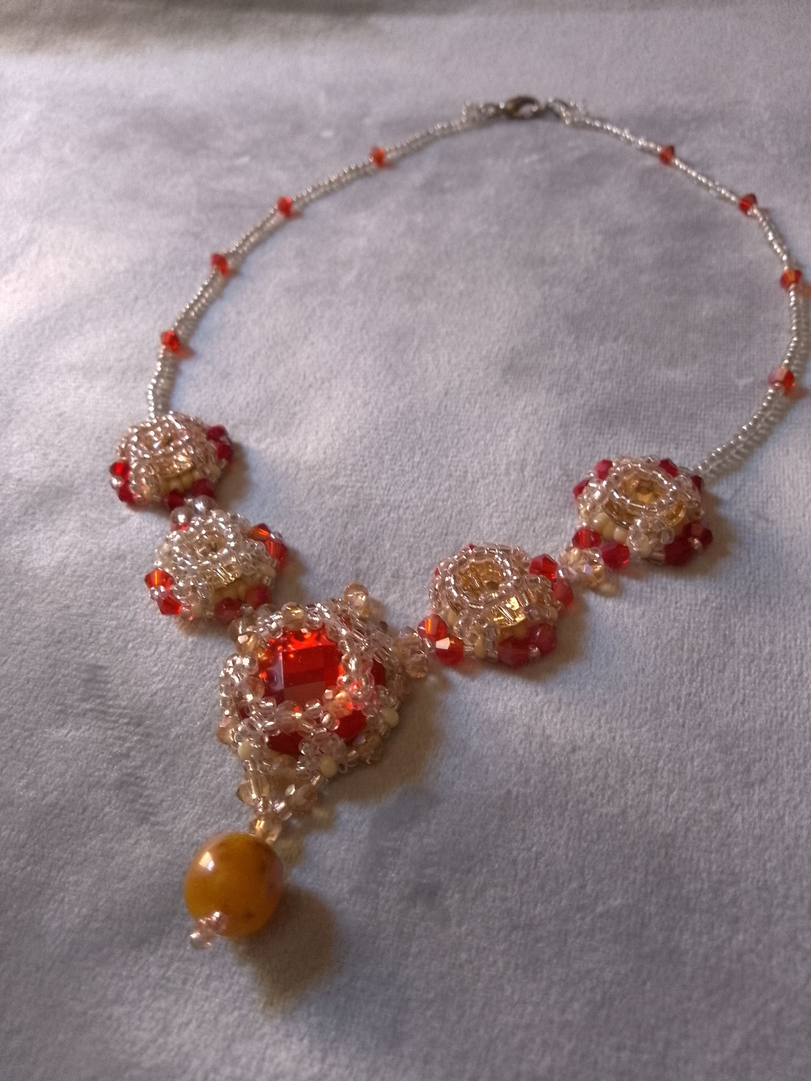 Handmade Necklace Zircons Red amber with naturale jade gemstone Size ONE SIZE - 10 Thumbnail