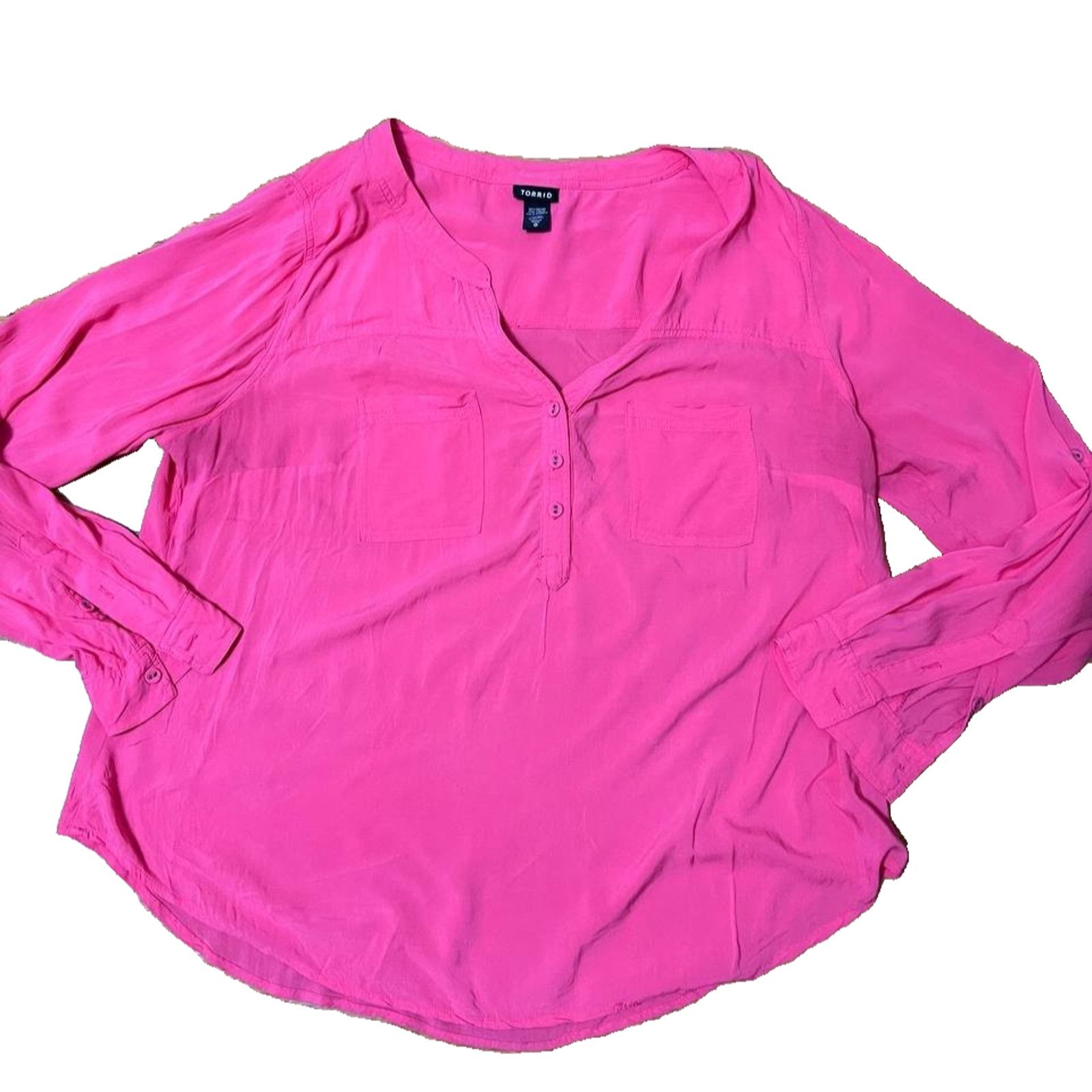 Torras Torrid Women’s Top Blouse Pink V-neck Size 0 A002061 Size XS / US 0-2 / IT 36-38 - 1 Thumbnail