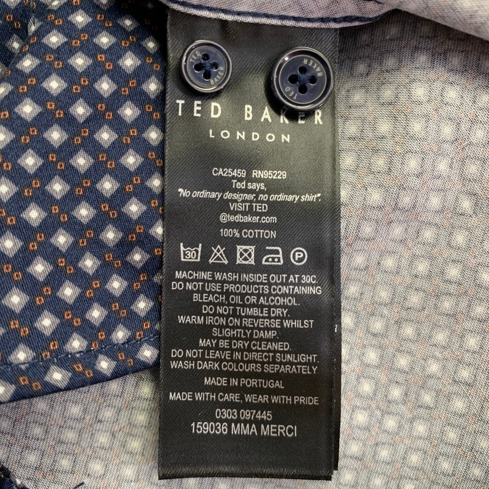Ted Baker Merci Navy Grey Squares Cotton Spread Collar Long Sleeve Size US XS / EU 42 / 0 - 6 Thumbnail