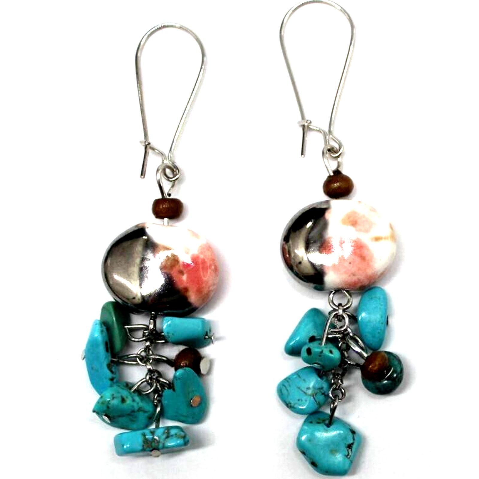 Other Art Glass Turquoise Chip Dangle Earrings • Peach Blue White Size ONE SIZE - 1 Thumbnail