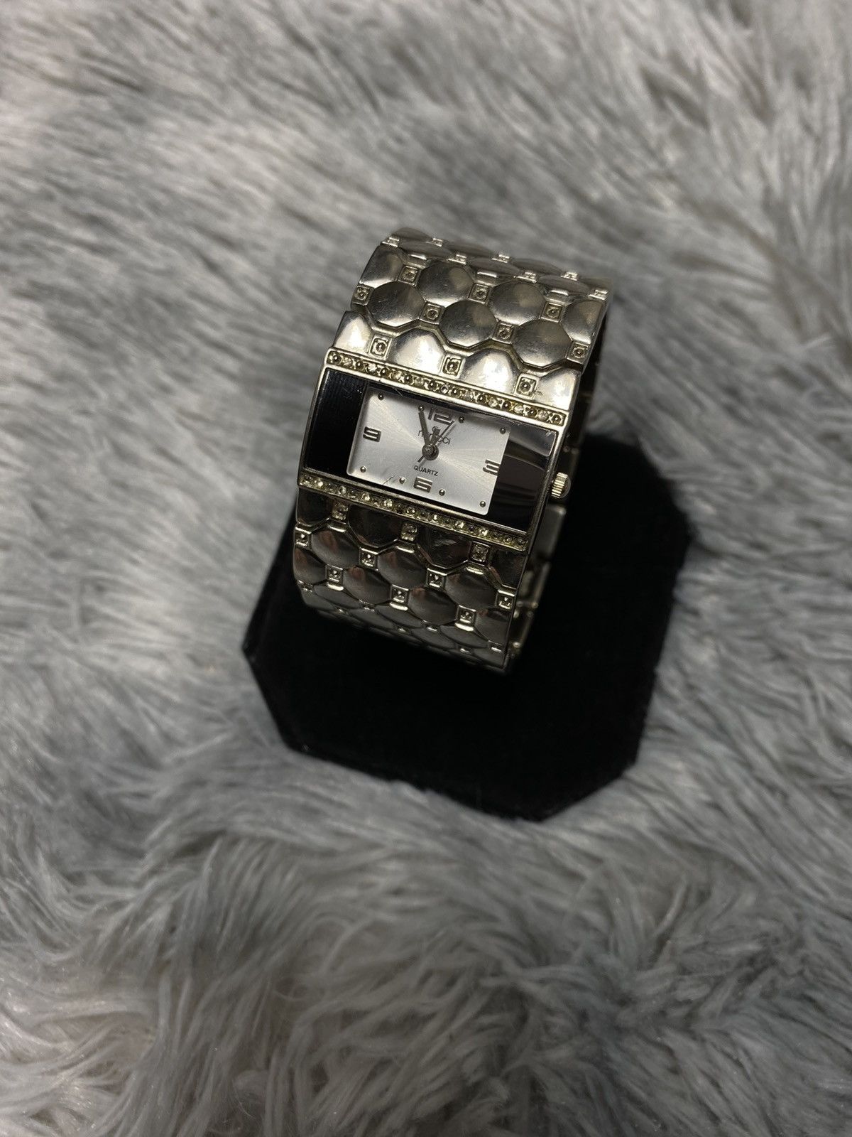 Jewelry x Vintage Silver-Tone Geometric Bracelet Watch  Japanese Quartz, Men's
