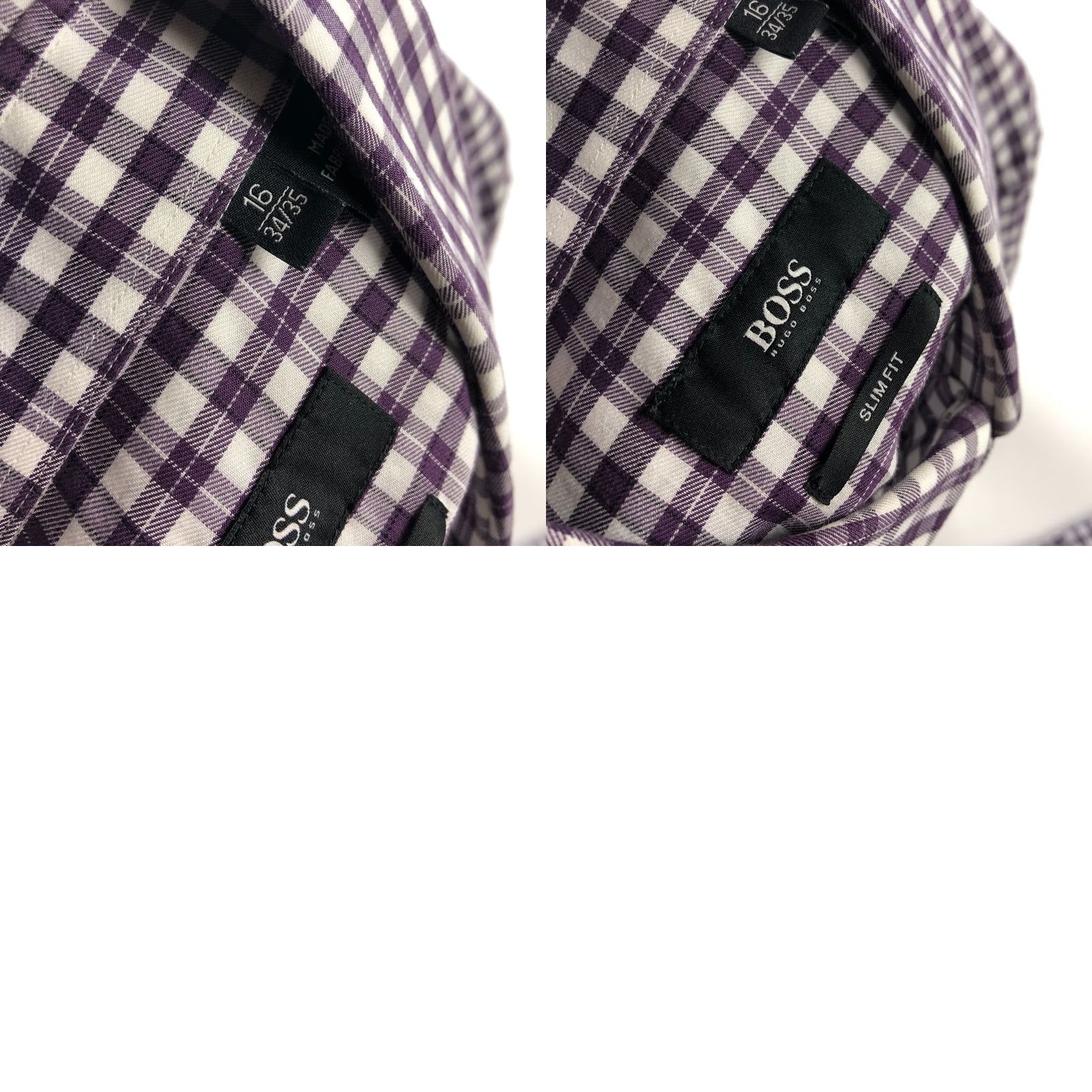 Hugo Boss HUGO BOSS Dress Shirt Purple Check Long Sleeve 16 34/35 Slim Fit 100% Cotton Button Shirt Mens Size 42R - 8 Thumbnail