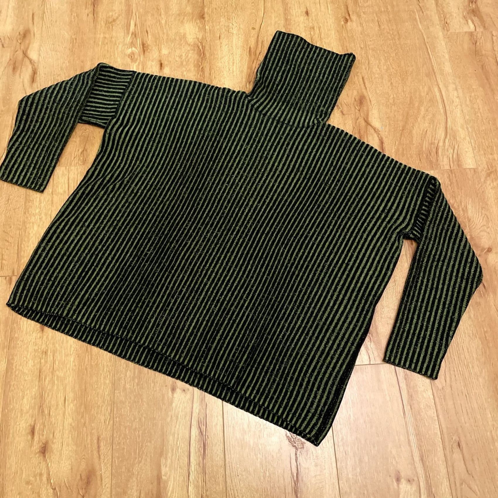 Vintage VINTAGE 90s Striped Turtleneck Sweater Green Black Women's Large Oversize Pullover Size L / US 10 / IT 46 - 2 Thumbnail