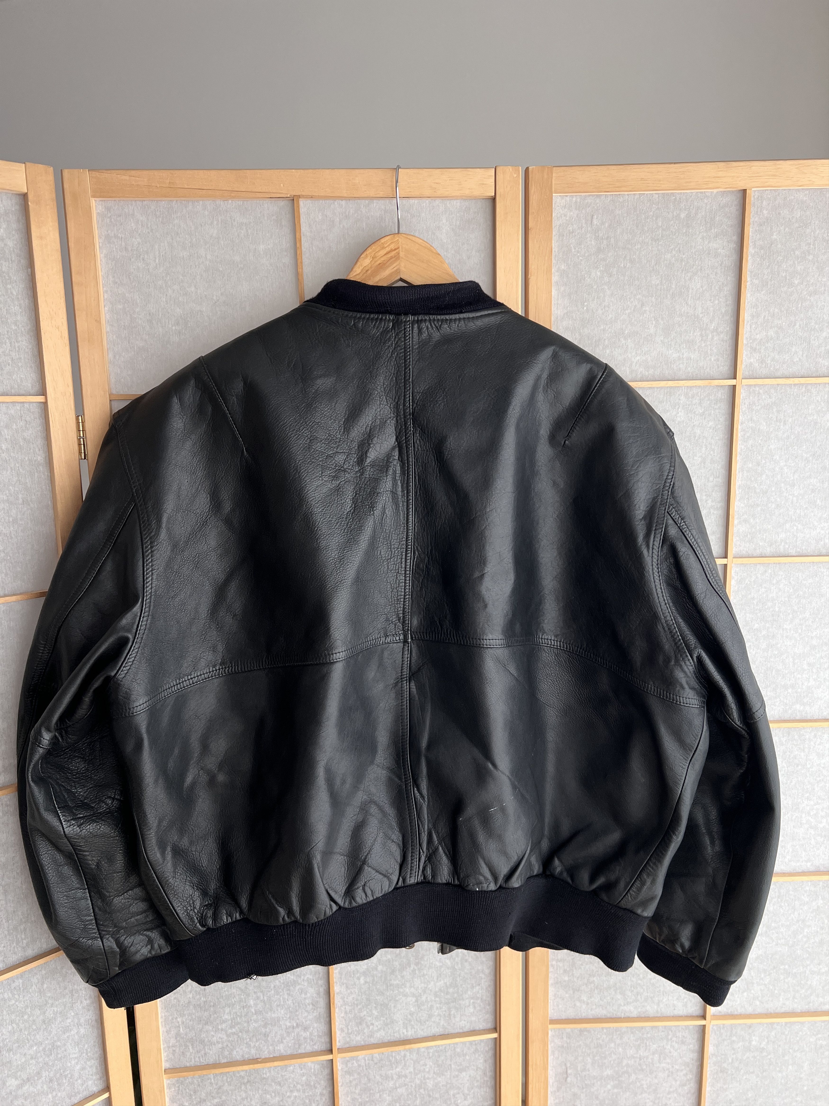 Genuine Leather VTG 1980's leather bomber jacket boxy baggy biker oversized Size US XXL / EU 58 / 5 - 18 Thumbnail