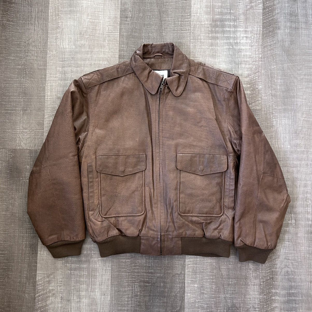 London Fog London Fog Leather Bomber Aviator Jacket Size US L / EU 52-54 / 3 - 1 Thumbnail