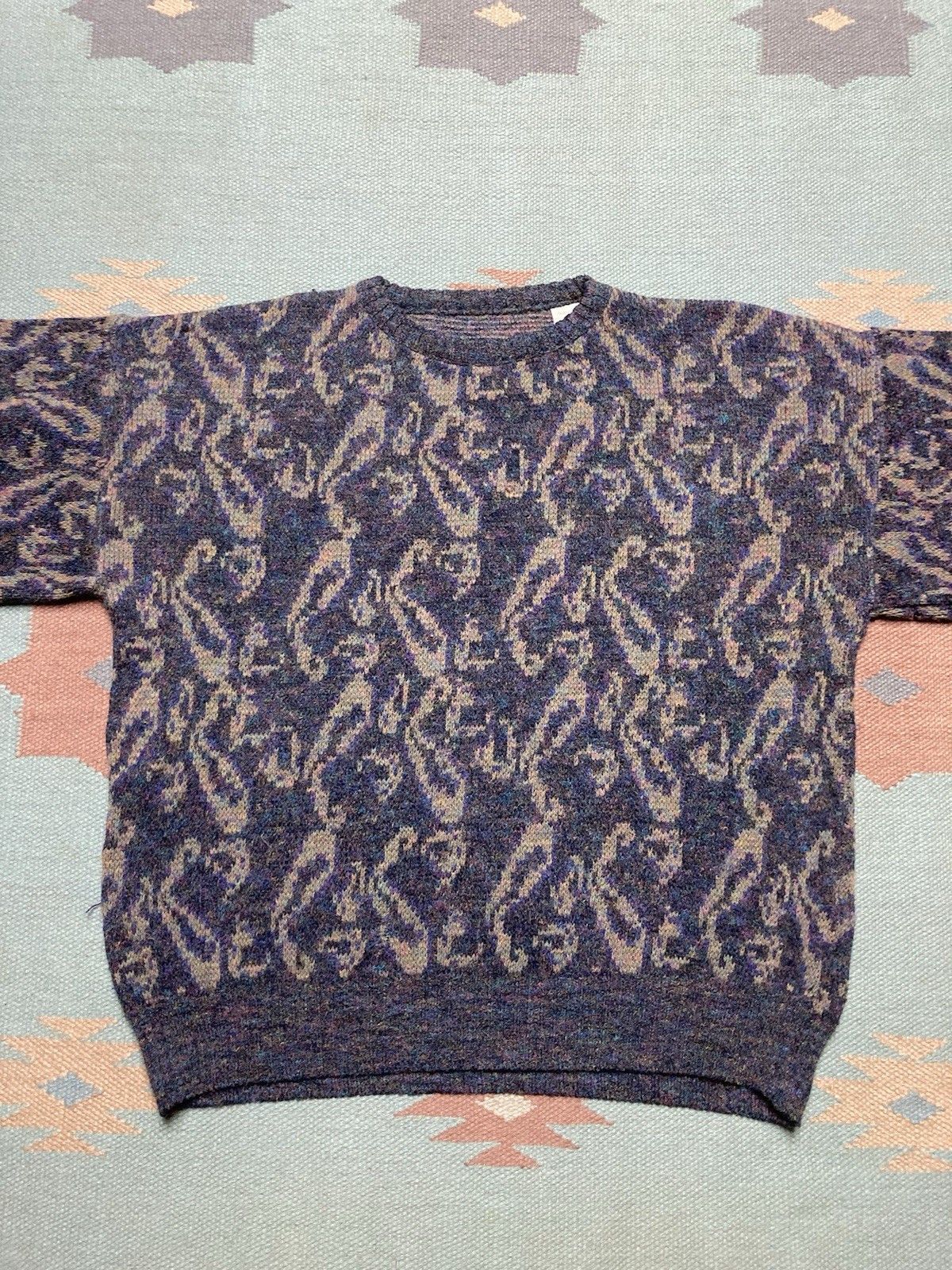 Vintage VTG 80s knit sweater acrylic tri blend paisley psychedelic L Size US L / EU 52-54 / 3 - 2 Thumbnail