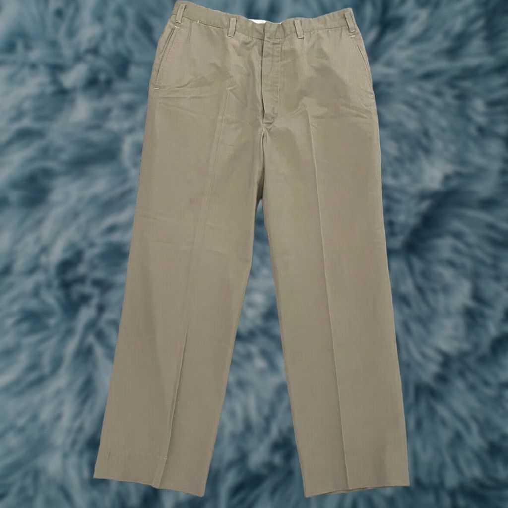 Vintage Tan Khaki Pleated Uniform Pants Men's 33 x 27 Front Belt Loops Pockets Size US 33 - 1 Thumbnail