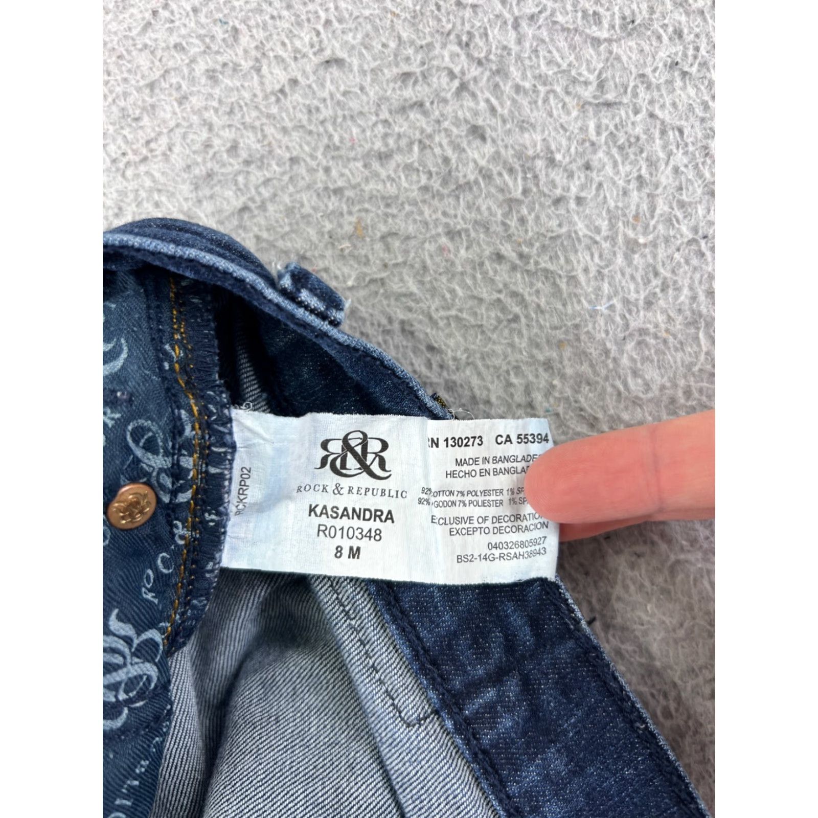 Vintage Rock & Republic Jeans Womens 8 Blue Denim Flared 5-Pocket Regular Stretch Cotton Blend Rock Pattern Vintage: No Size 30" / US 8 / IT 44 - 3 Thumbnail
