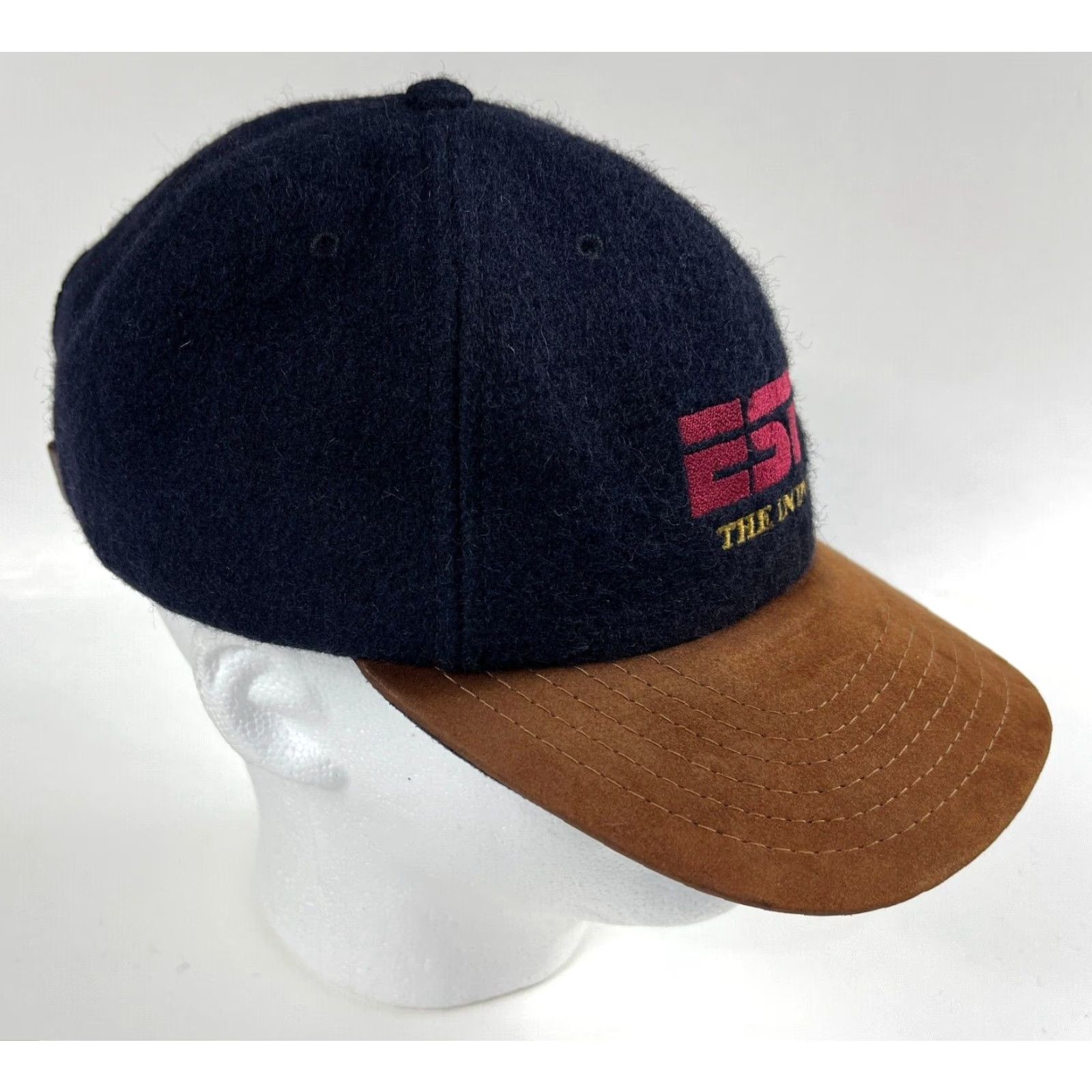 Vintage VINTAGE ESPN The Industry Strapback Hat Suede Brim Made in USA Navy Blue Adult One Size Adjustable Mens 90s Sports Hat Size ONE SIZE - 3 Thumbnail