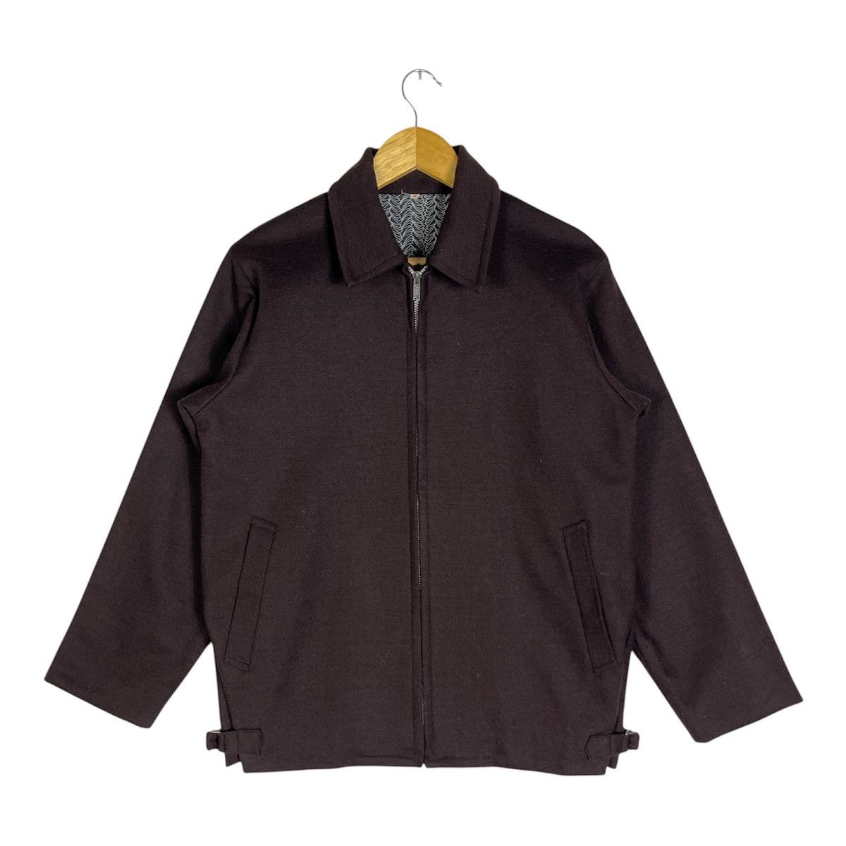 🔥Deep Brown🔥Boxy Wool Blouson Jacket with Geometric Lining