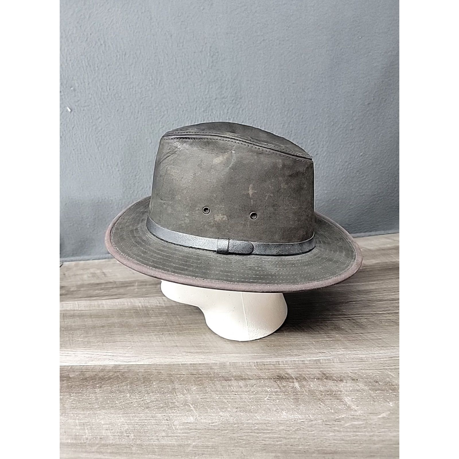Vintage Henschel Hatquarters Leather Western Cowboy Hat Large L Black Men's USA Size ONE SIZE - 3 Thumbnail