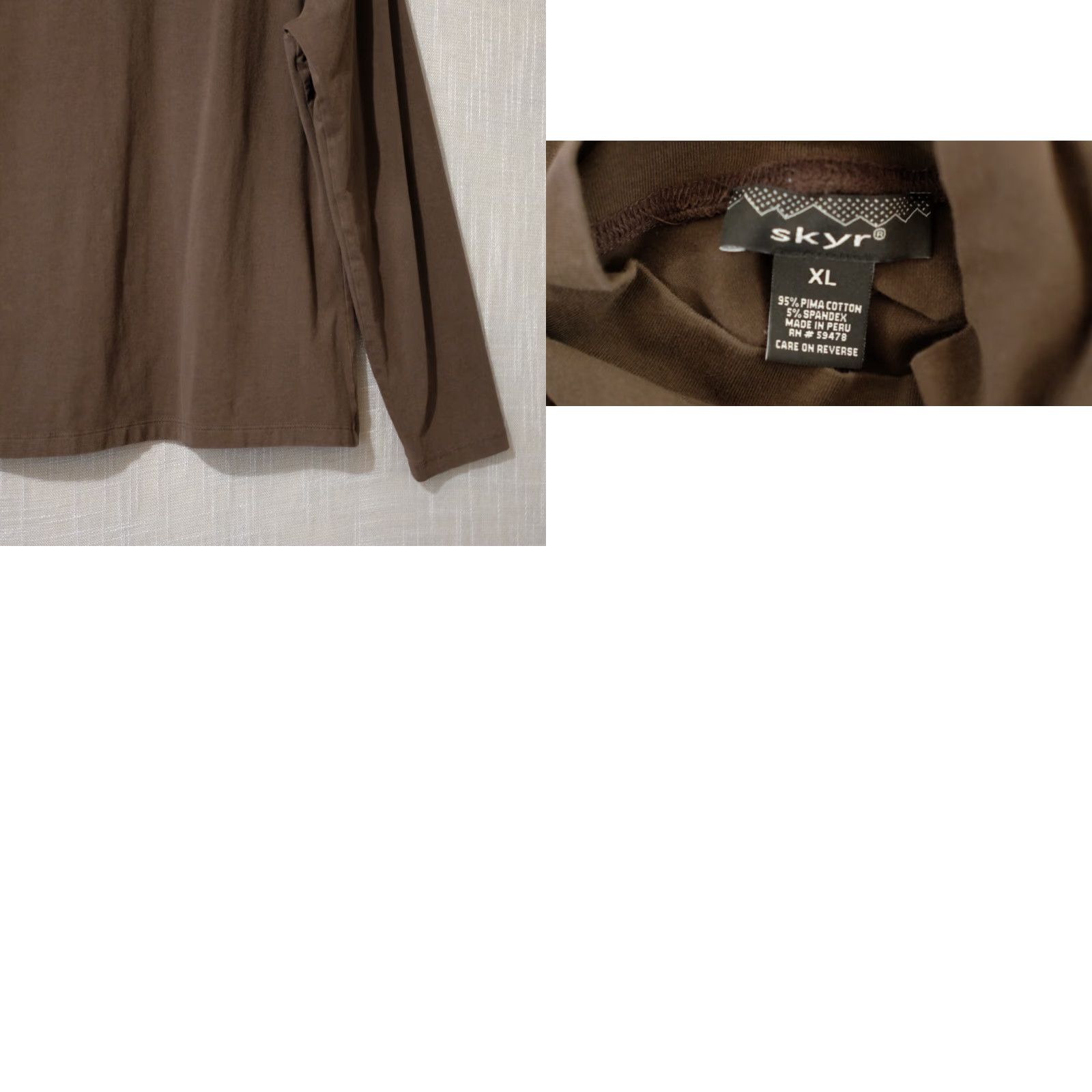 Vintage Skyr Brown Women's XL Mock Neck Pima Cotton Longsleeve Top Stretch Shirt Size XL / US 12-14 / IT 48-50 - 8 Thumbnail
