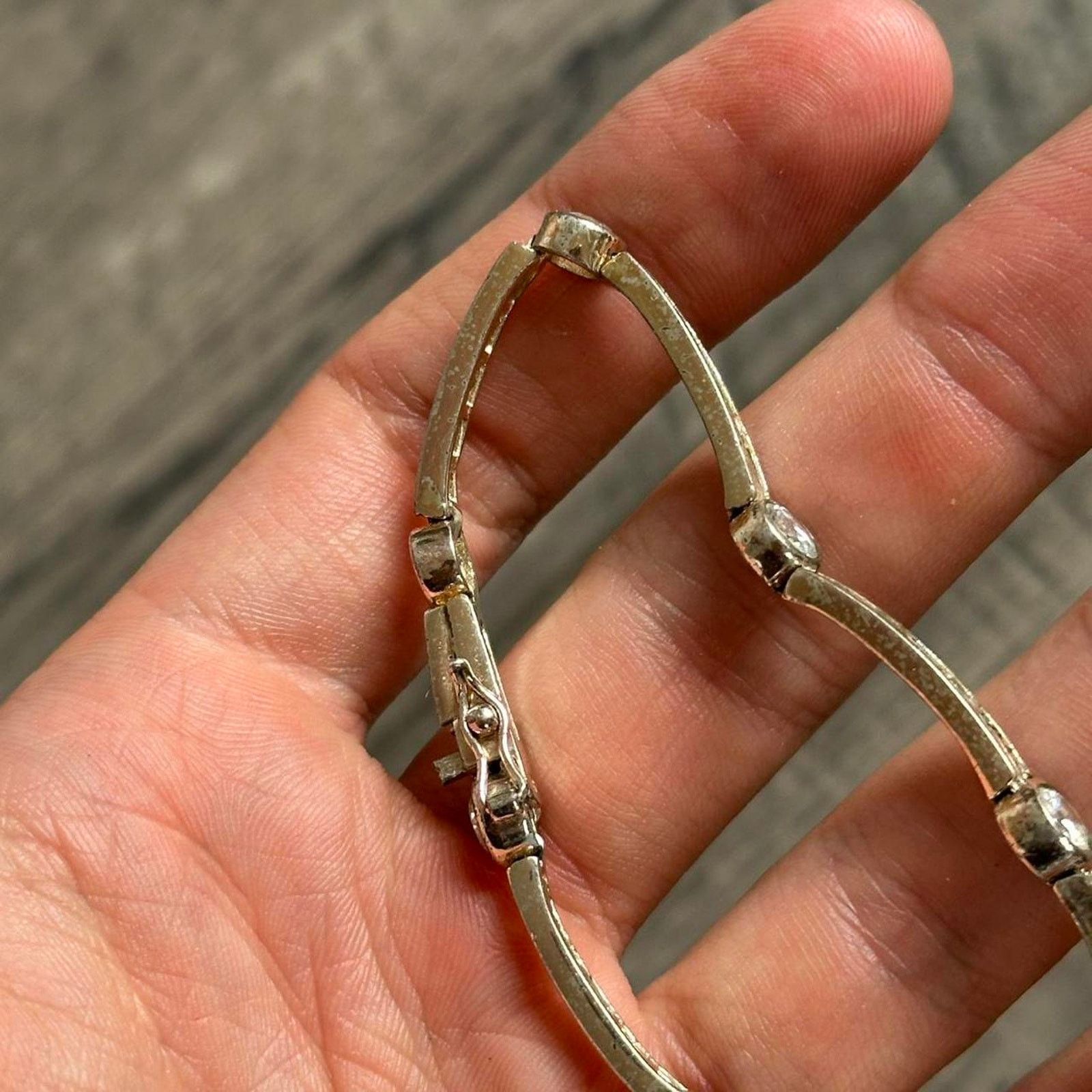 Other Weird Vintage Gem Silver Gold Bronze Link Chain 925 Bracelet Size ONE SIZE - 4 Thumbnail