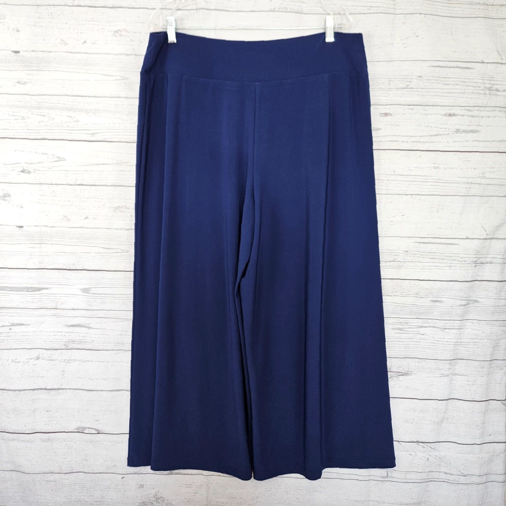 NIC+ZOE NIC+ZOE Womens Cropped Wide Leg Pants XL Solid Blue Pull On High Rise Size 40" / US 18 - 3 Thumbnail