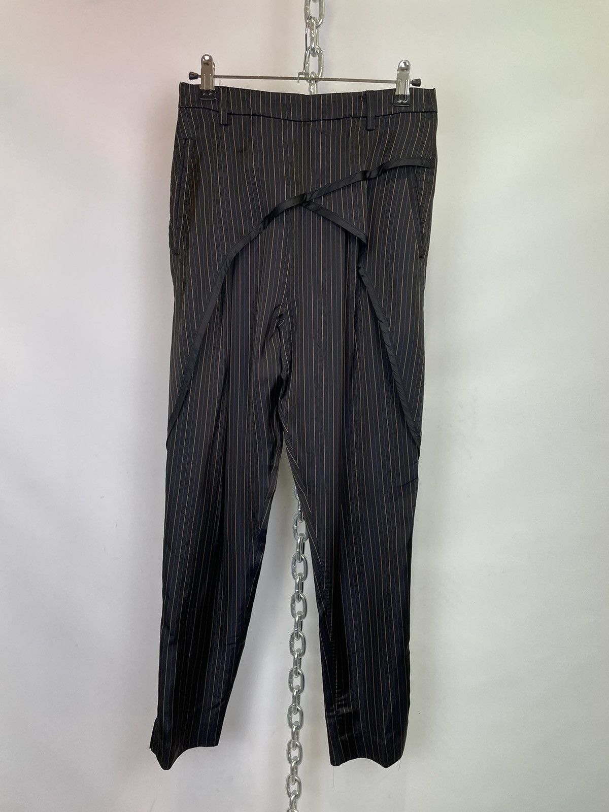 image of Ss15 Dries Van Noten Crossover Satin Striped Pants Size 34 in Black, Women's