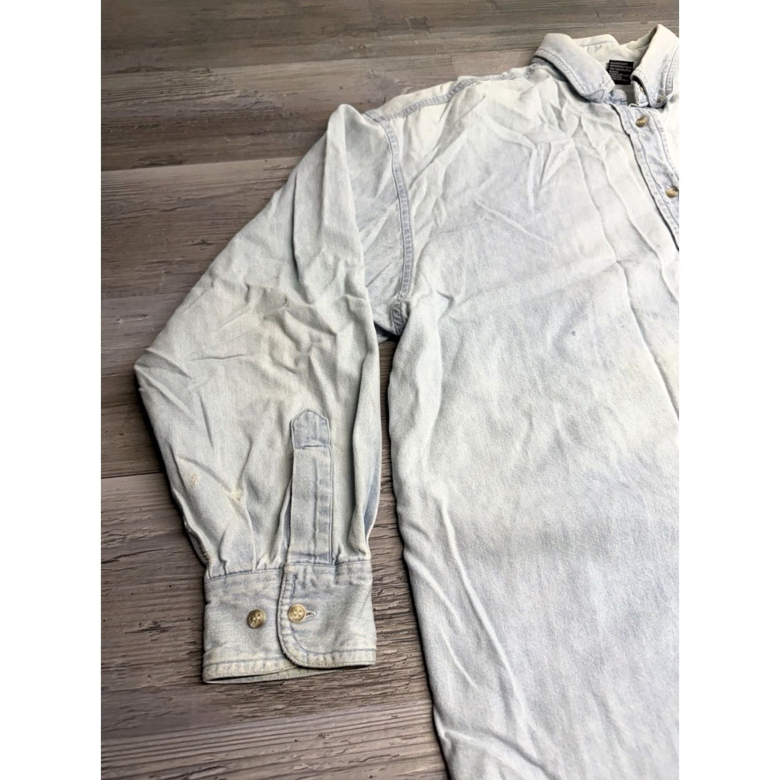 Denime Vintage NY Line Denim Button-Up Shirt Womens Oversized M Blue Cotton 90s Classic Embroidered Button Heartpunch? Size M / US 6-8 / IT 42-44 - 3 Thumbnail