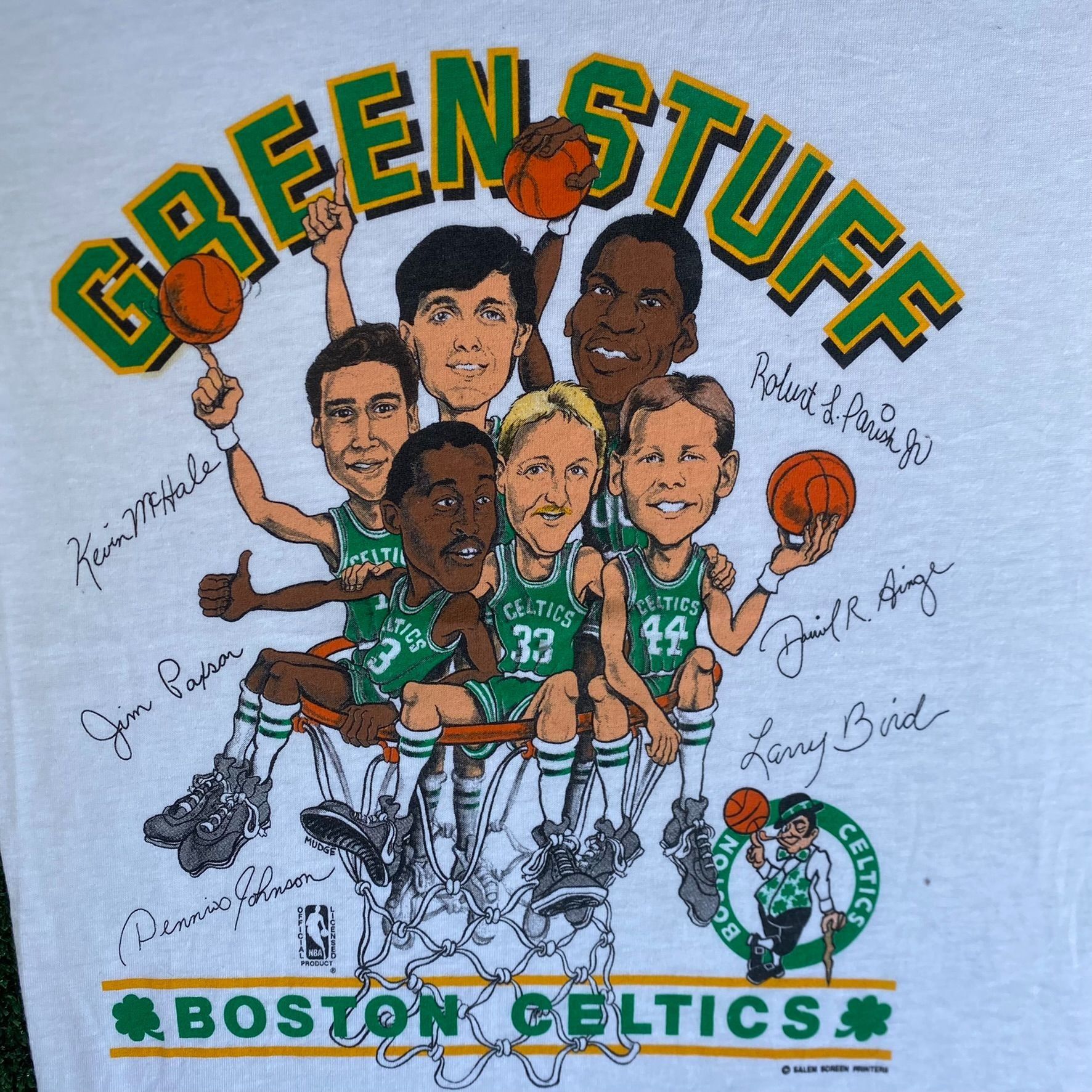 Vintage 80s Boston Celtics Shirt Caricature NBA White Tee