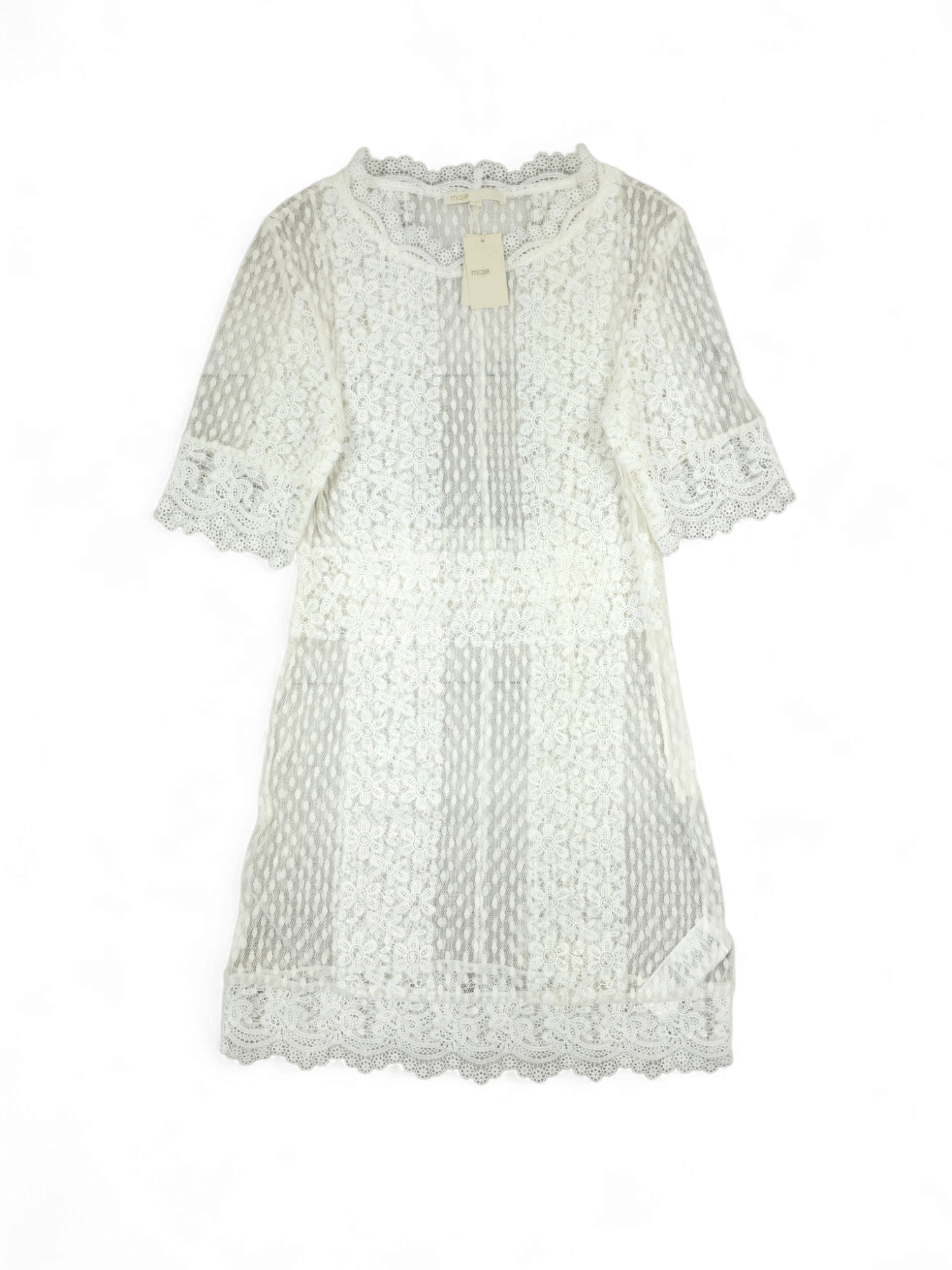 Maje 💎 Maje Transparent White Lace Midi-Length Dress Size M / US 6-8 / IT 42-44 - 6 Thumbnail