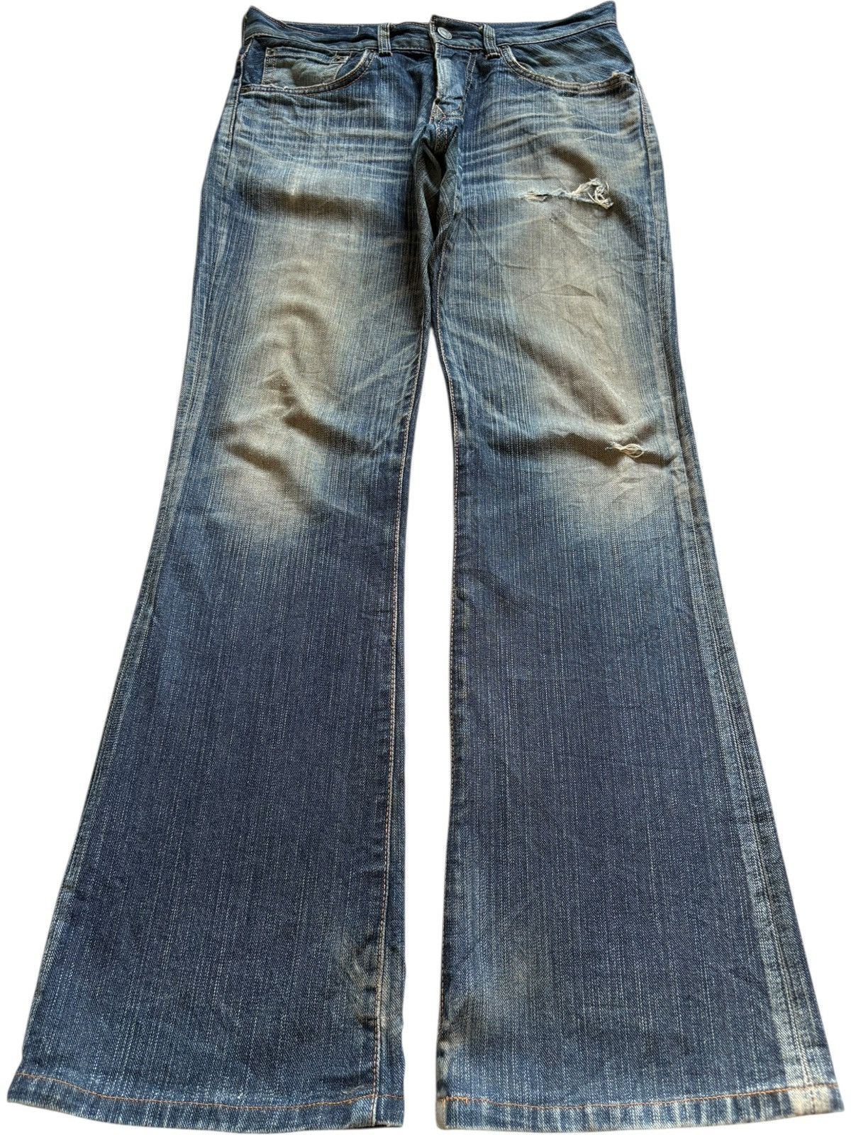 Edwin Exclusive Vintage Edwin 401 Mud Wash Distressed Flare Jeans Size US 30 / EU 46 - 1 Thumbnail