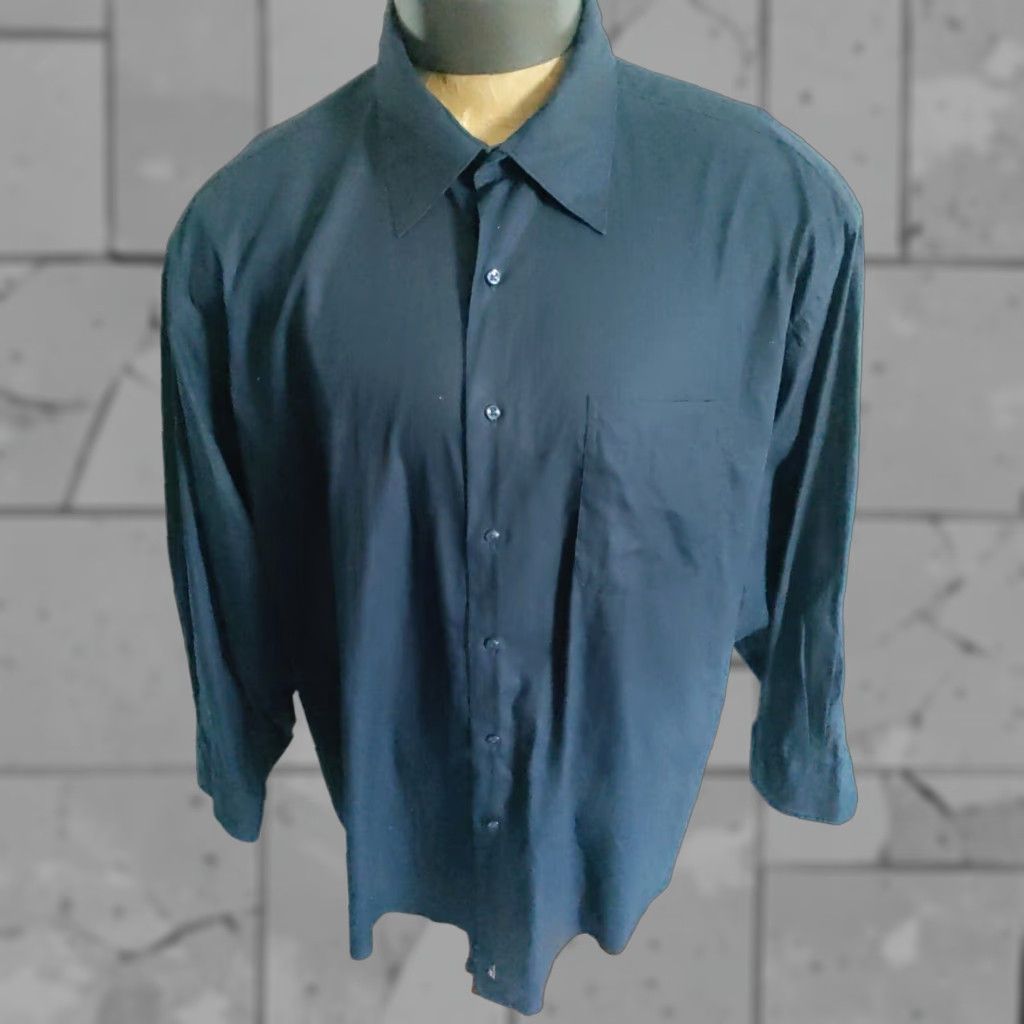 VINTAGE Nordstrom Men's Navy Blue Cotton Dress Shirt Long Sleeve