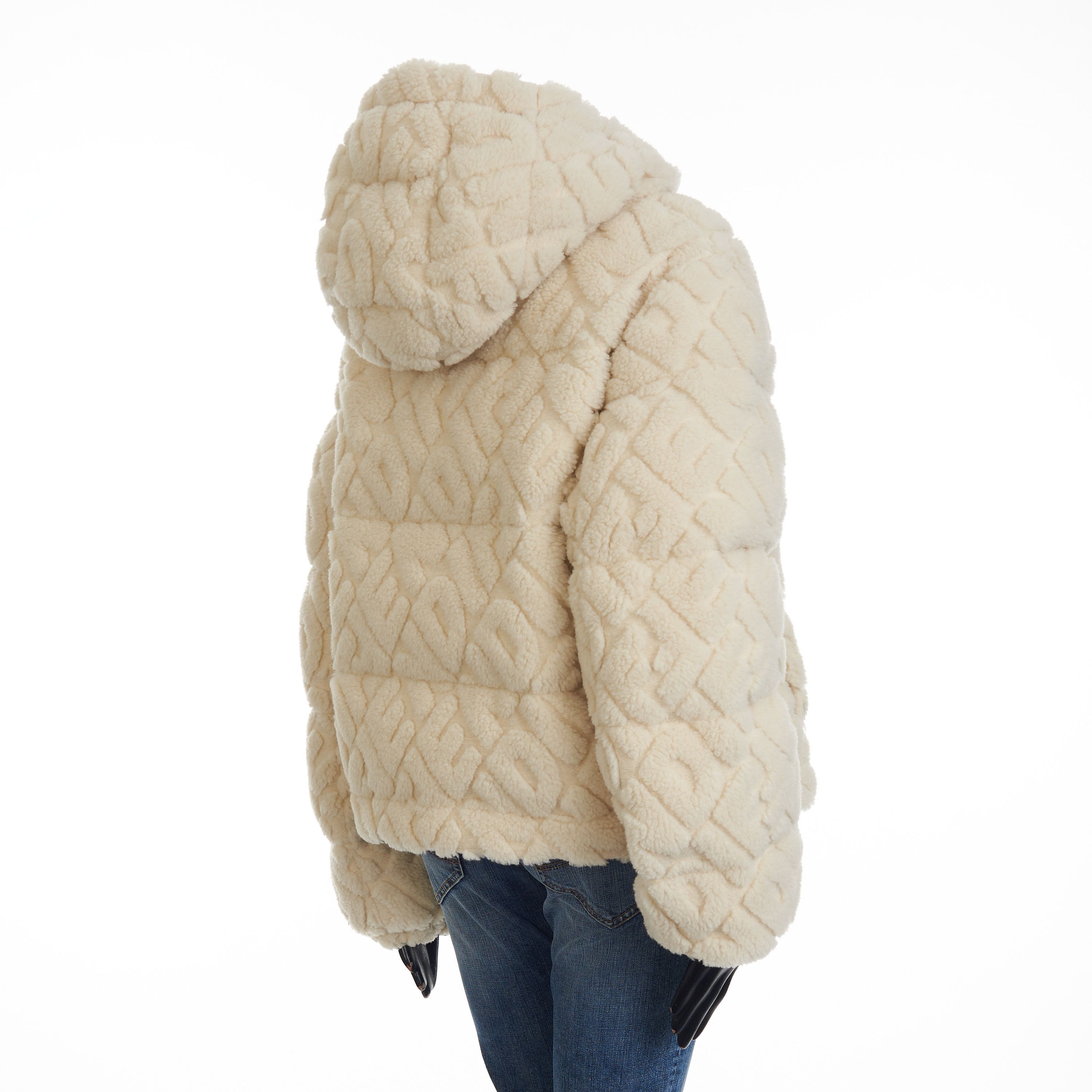 Fendi Short Blouson Jacket - White Wool, FF Motif, Drawstring Size L / US 10 / IT 46 - 6 Thumbnail