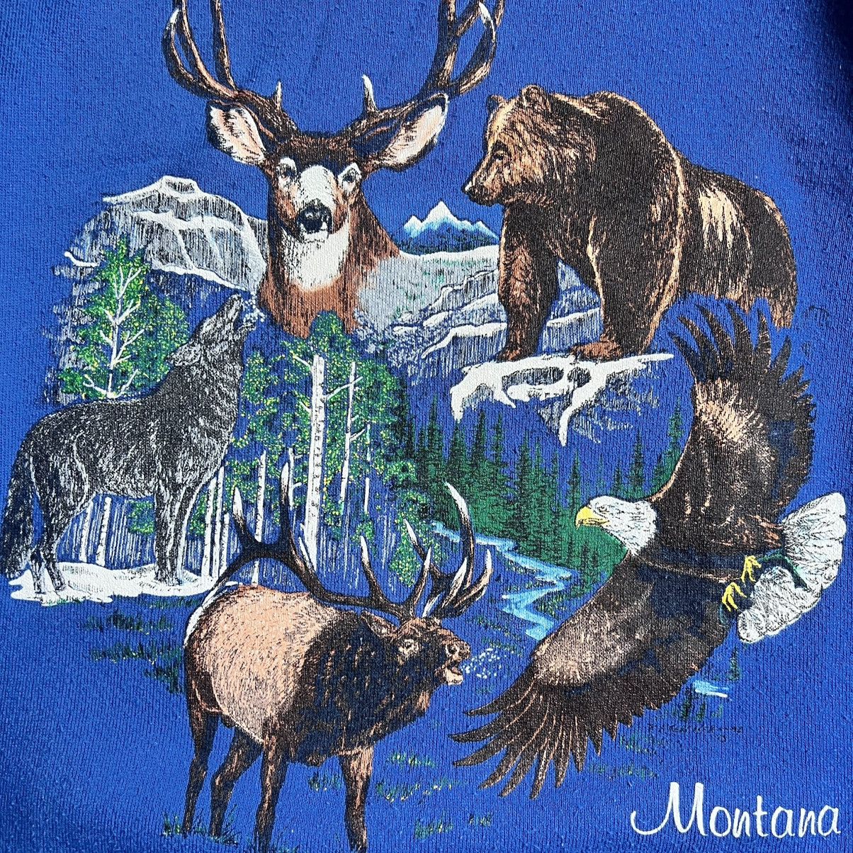 Jerzees Vintage 1980s Montana wilderness crewneck Large Size US L / EU 52-54 / 3 - 4 Thumbnail