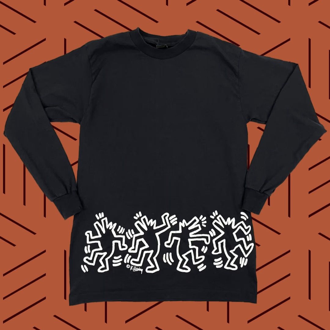 Anvil VINTAGE Keith Haring Shirt Mens M/L Black Dancing Dogs Graphic Wrap Around Anvil 90s Size US M / EU 48-50 / 2 - 1 Thumbnail