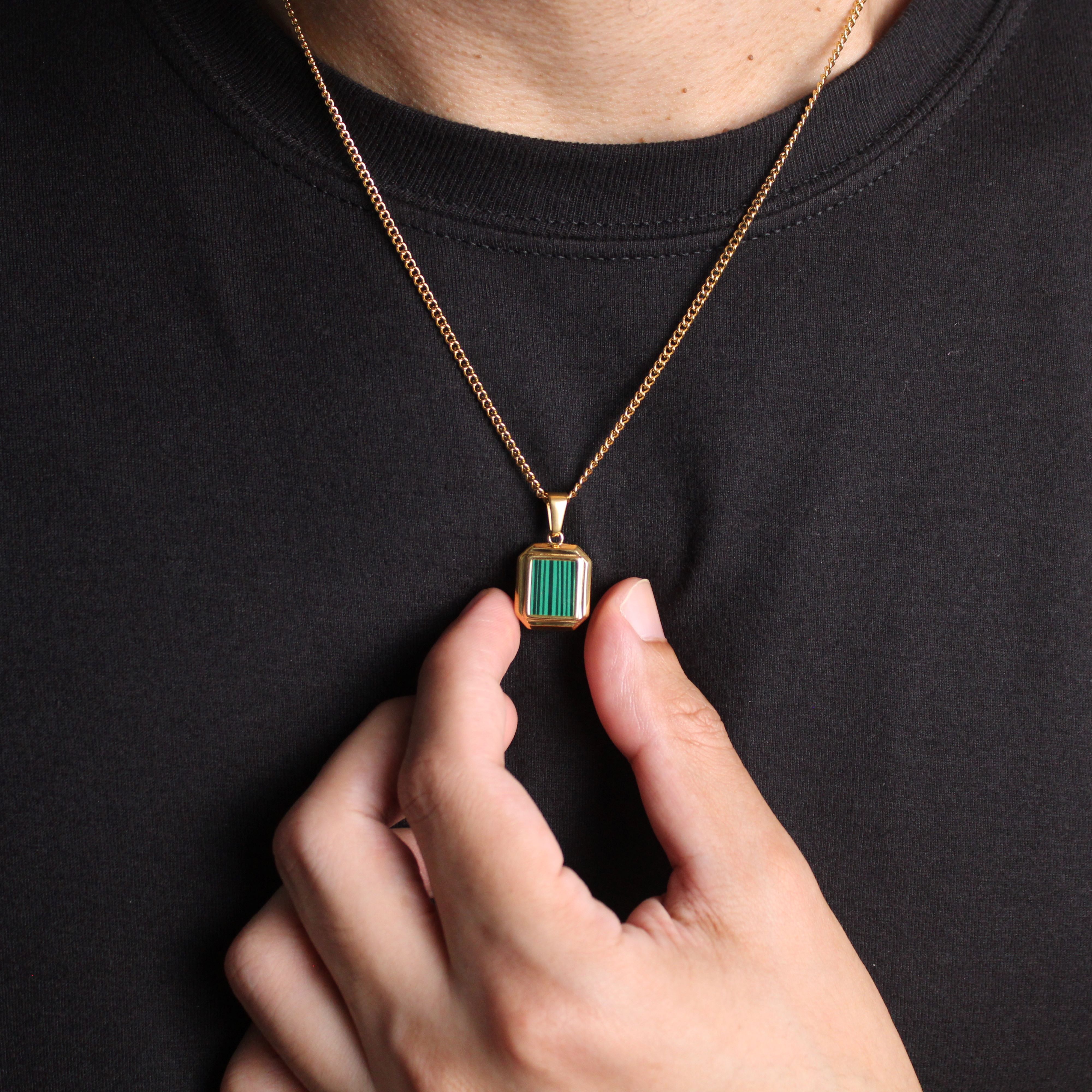 Gold Chain x Jewelry Gold Mini Faux Malachite Pendant Necklace, Men's