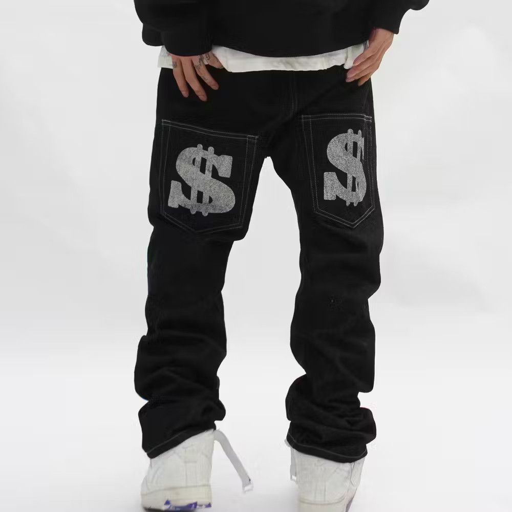 image of Dollar Graphic Painted Black Denim Jeans, Men's (Size 30)