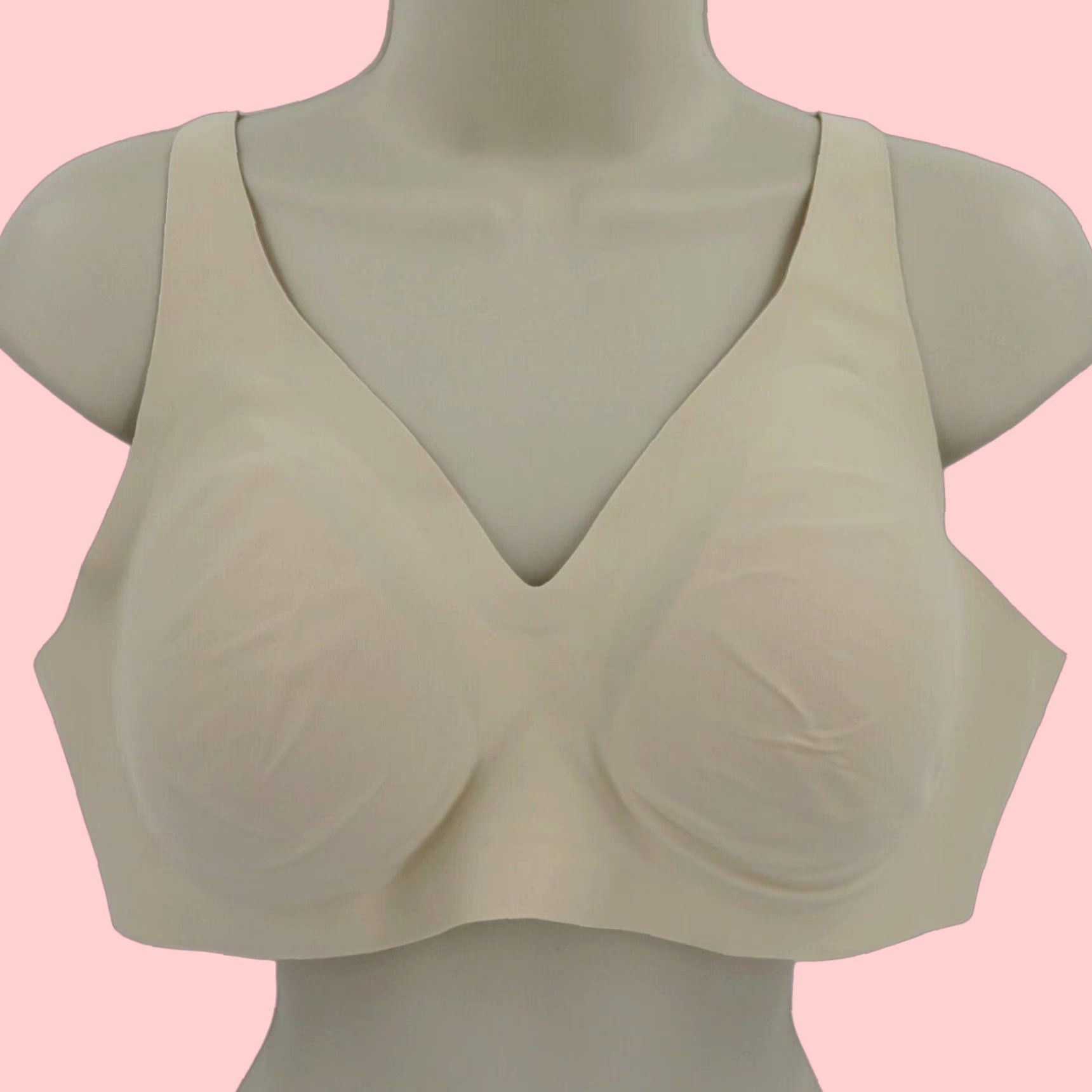 Vintage Knix Women's XL V-Neck Revolution Bra Wireless Lined Solid Beige New