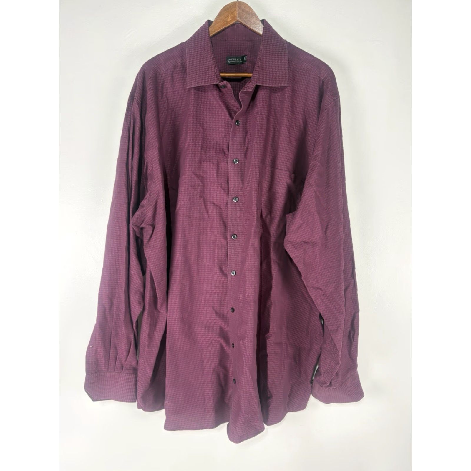 Vintage Rochester Dress Shirt Men’s 38/39T Egyptian Cotton Button Up Geometric Long Sleeve Wine Classic Big & Tall Mens Size 38R - 2 Thumbnail