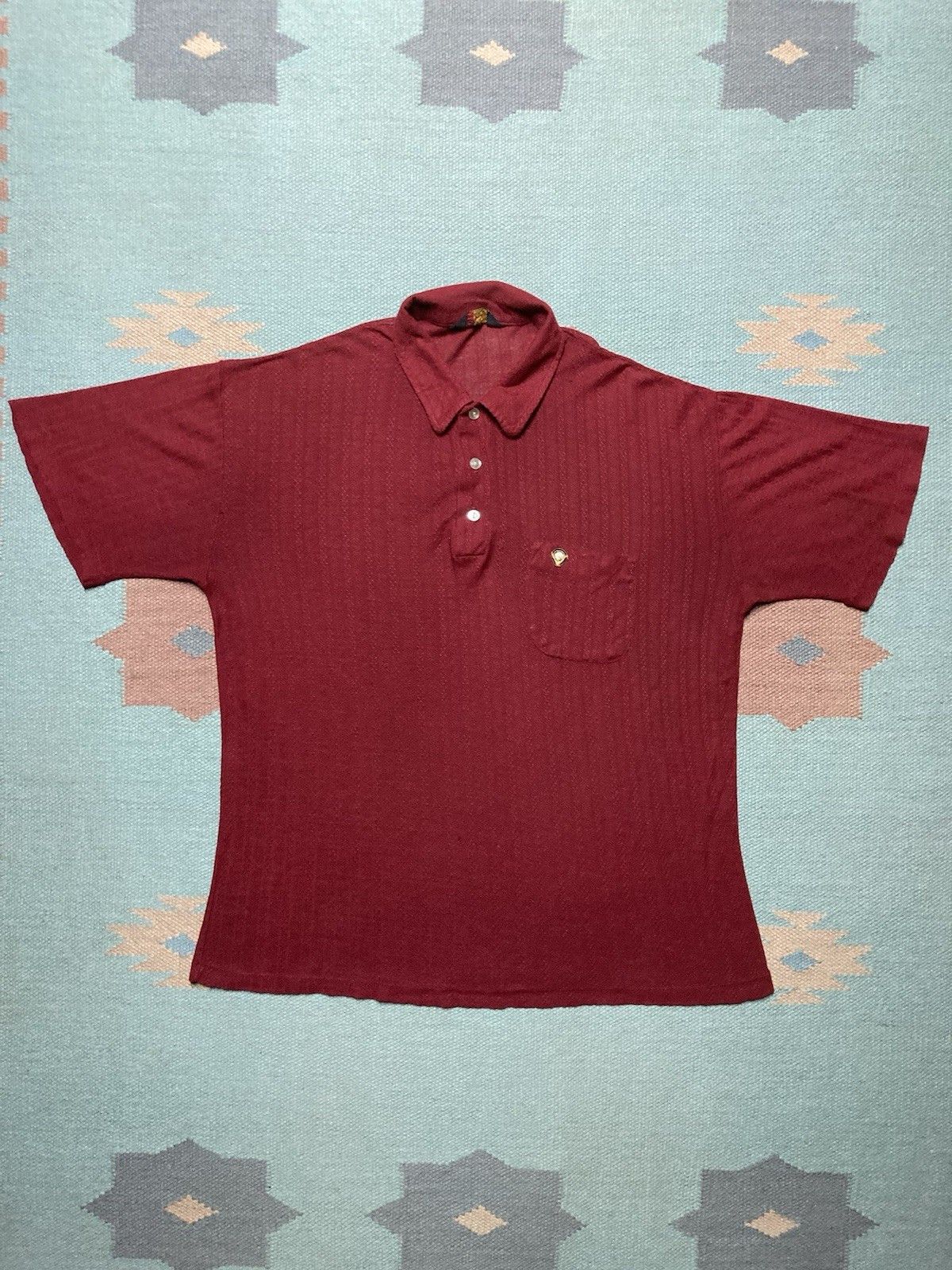 Vintage 1960s waffle knit polo shirt short sleeve maroon acrylic L Size US L / EU 52-54 / 3 - 1 Thumbnail