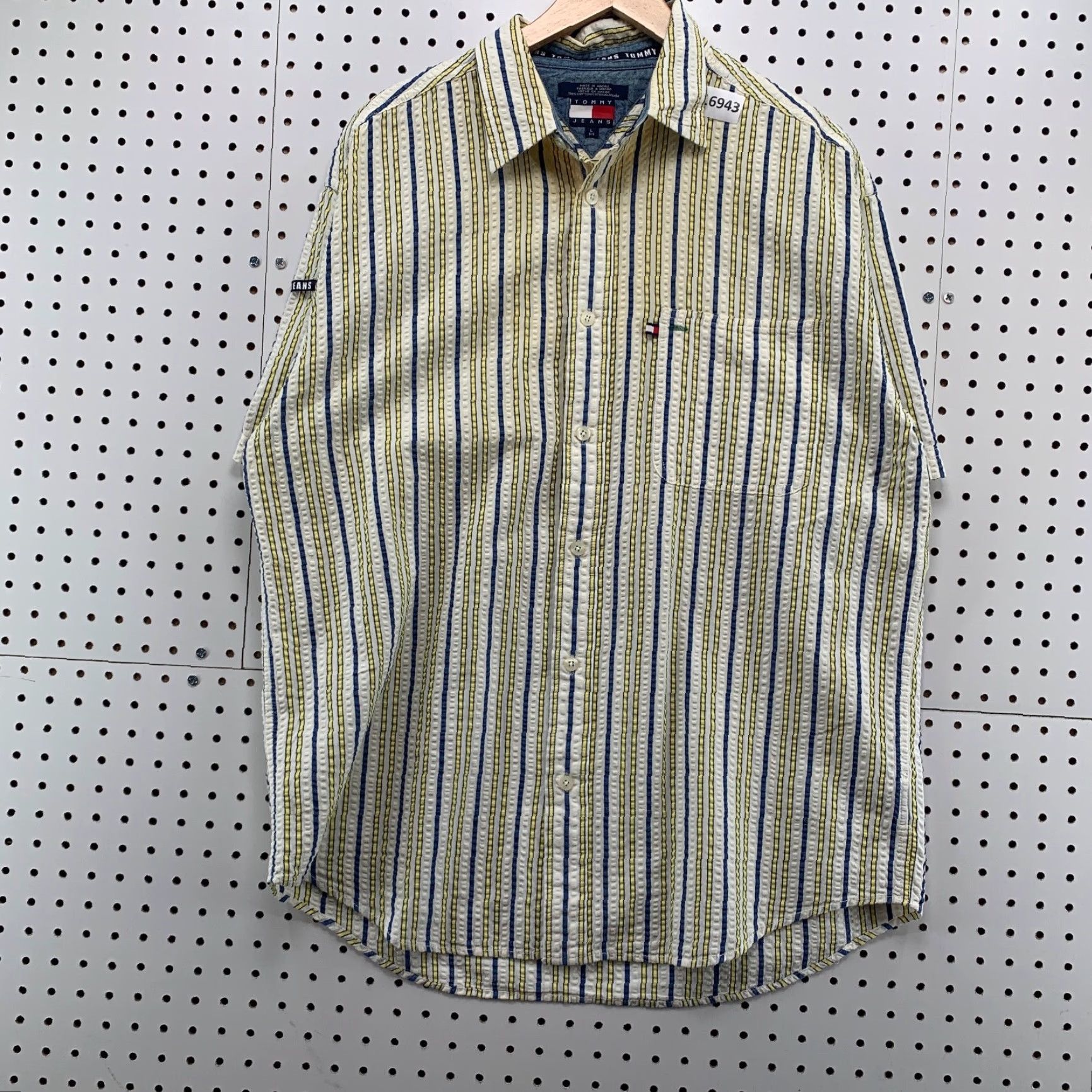 Tommy Hilfiger VINTAGE Tommy Jeans Button Shirt Short Sleeve Men Large Yellow SearSucker Size US L / EU 52-54 / 3 - 6 Thumbnail