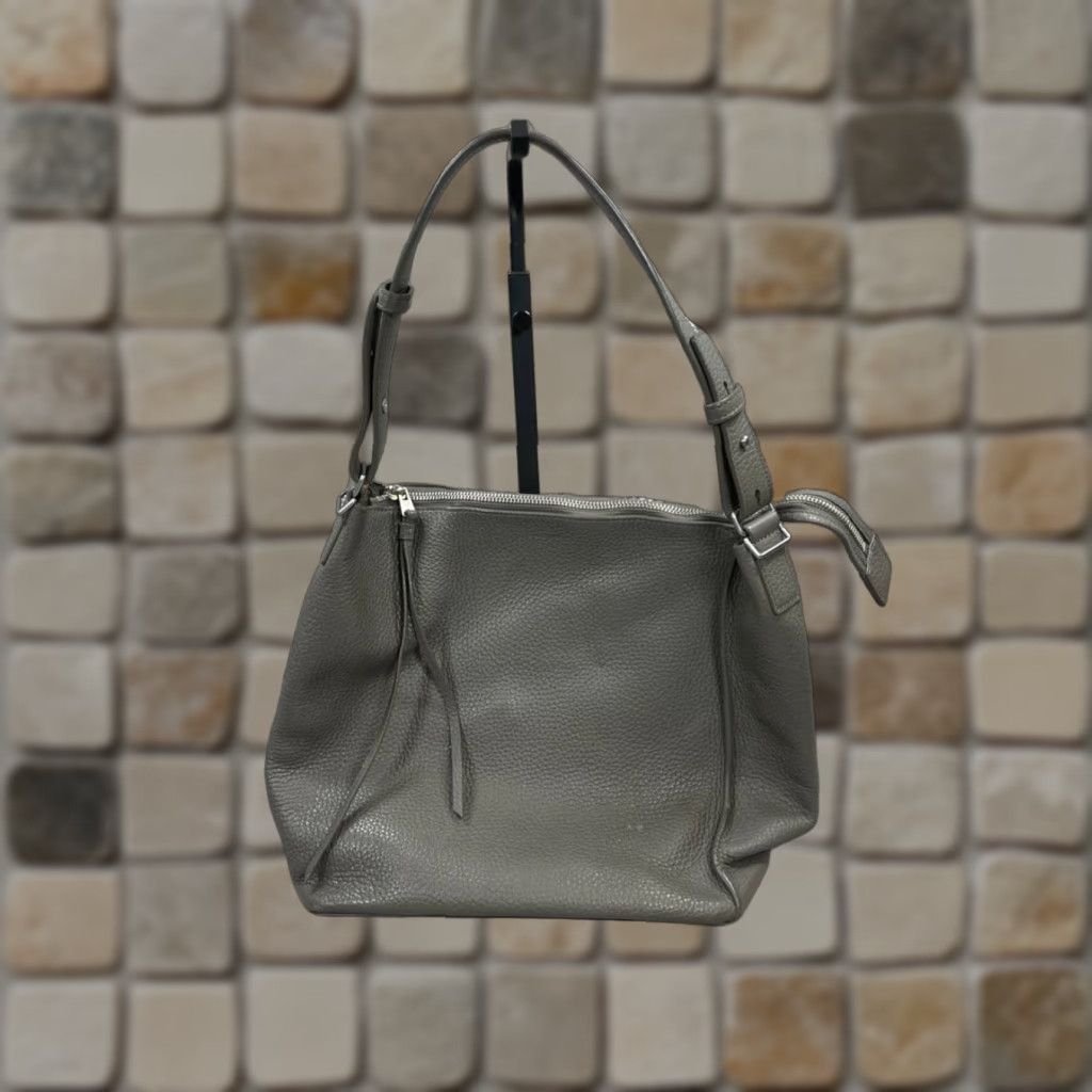 Allsaints AllSaints Kita Storm Gray Leather Zip-Top Adjustable Strap Crossbody Bag Womens Medium Gray Leather Crossbody Bag Size ONE SIZE - 1 Thumbnail