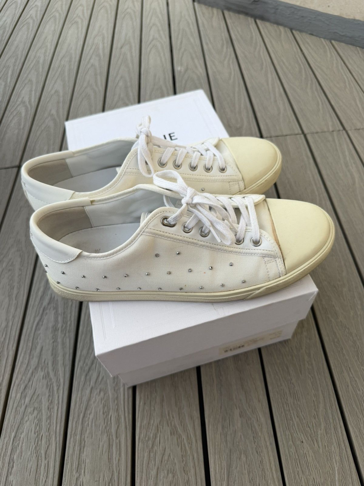 Celine Celine Blank Low Lace-Up Studded Sneakers White Leather EU40 Size US 9 / IT 39 - 8 Thumbnail