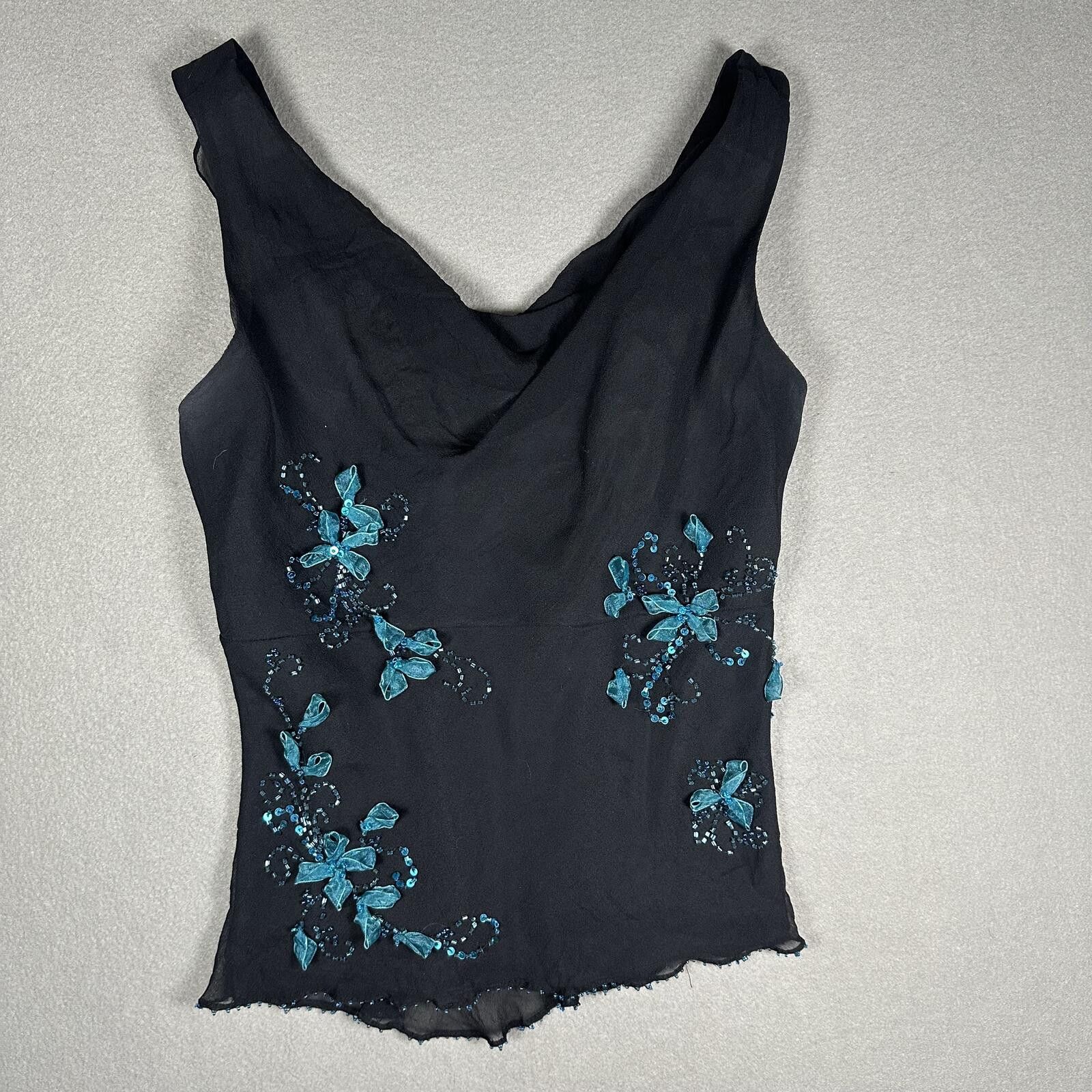 Icecream Beaded Silk Set Tank Top And Skirt Black Blue Floral Size 30" / US 8 / IT 44 - 2 Thumbnail