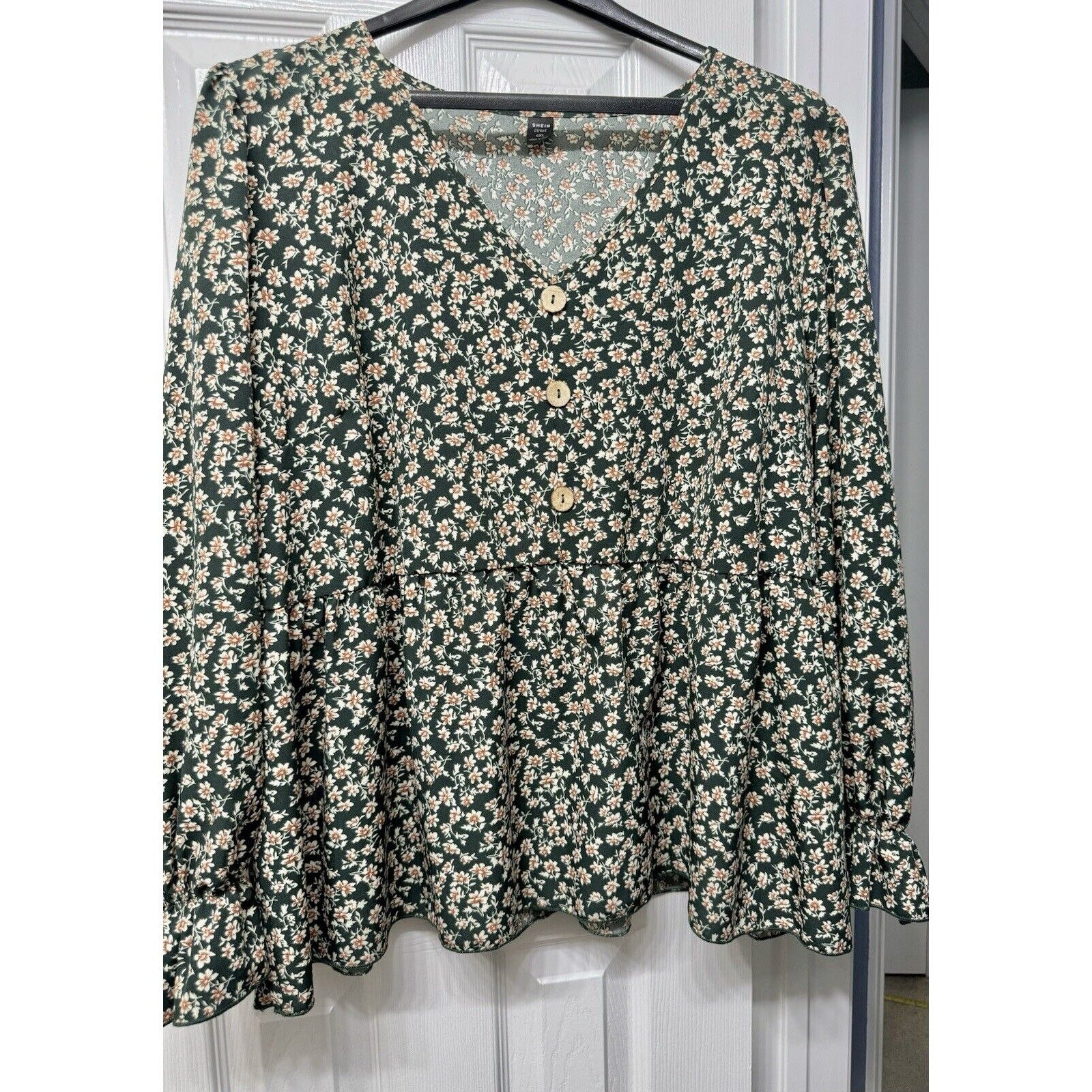 Shein SHEIN LUNE Plus Ditsy Print Flounce Sleeve, Peplum Blouse 3X Size 3XL / US 20-22 - 3 Thumbnail
