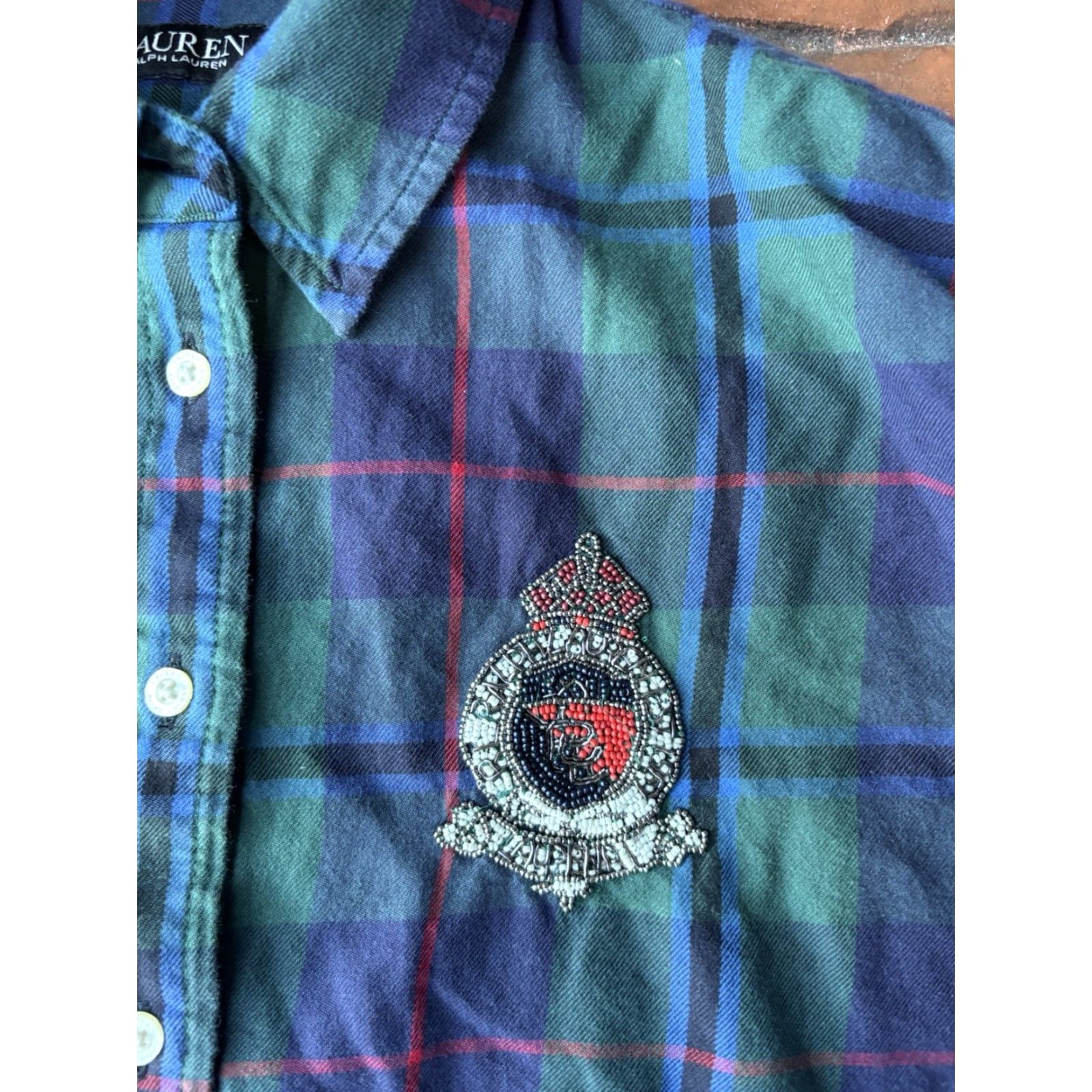 Ralph Lauren Lauren Ralph Lauren Black Watch Plaid Shirt Women's Small Relaxed-Fit Beaded Size S / US 4 / IT 40 - 5 Thumbnail